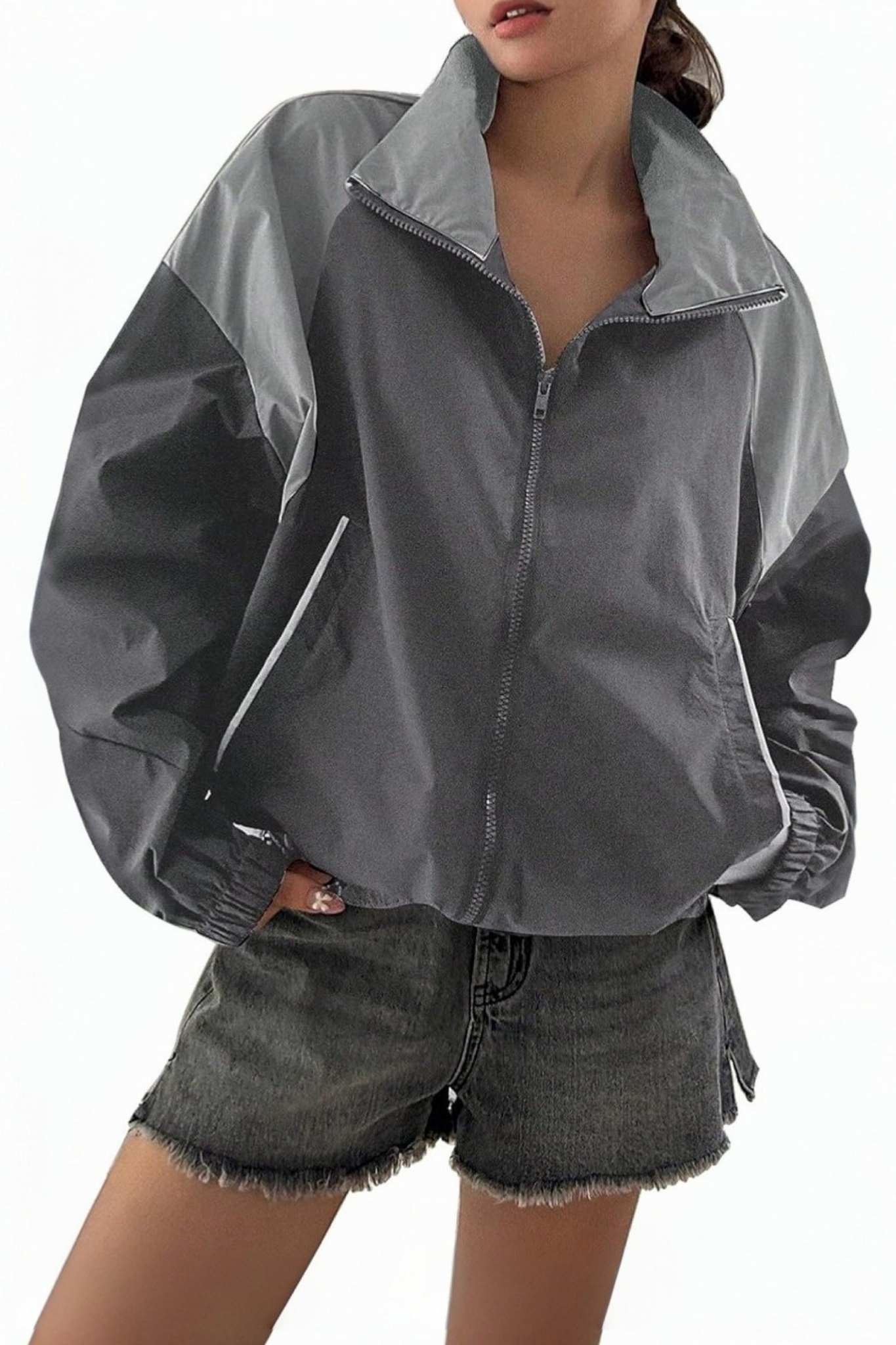 Yexpine Y2K Zip Up Windbreaker Jacket