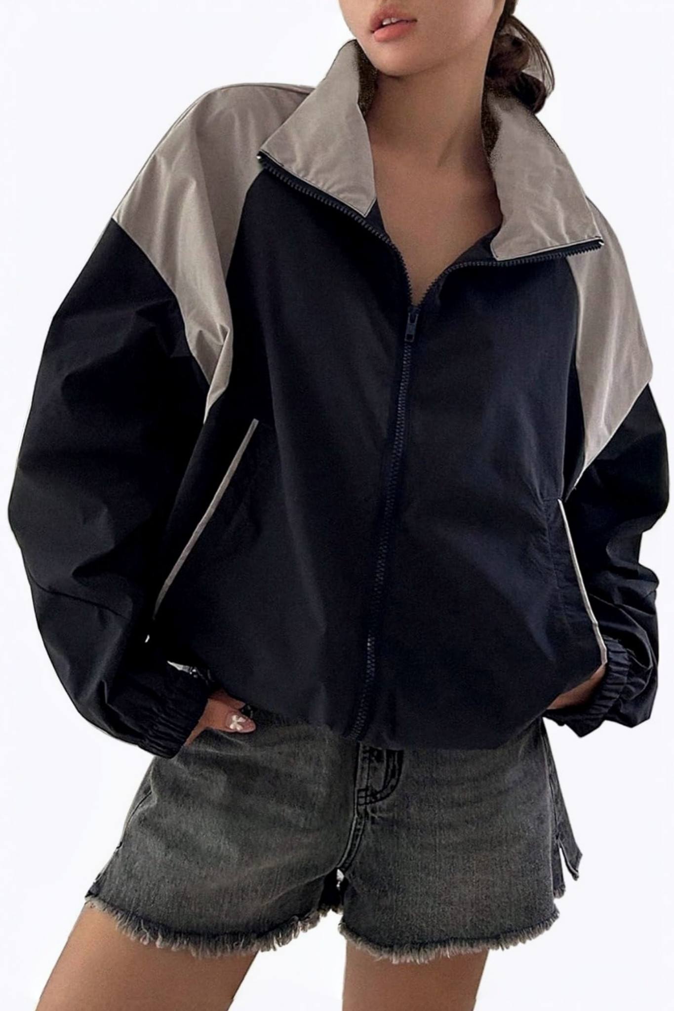 Yexpine Y2K Zip Up Windbreaker Jacket