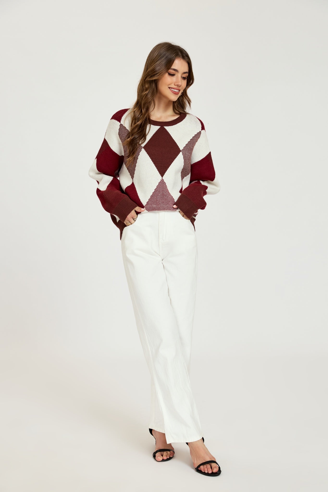 Ezabutus Vintage Argyle Knit Sweater – Casual Loose Pullover Jumper