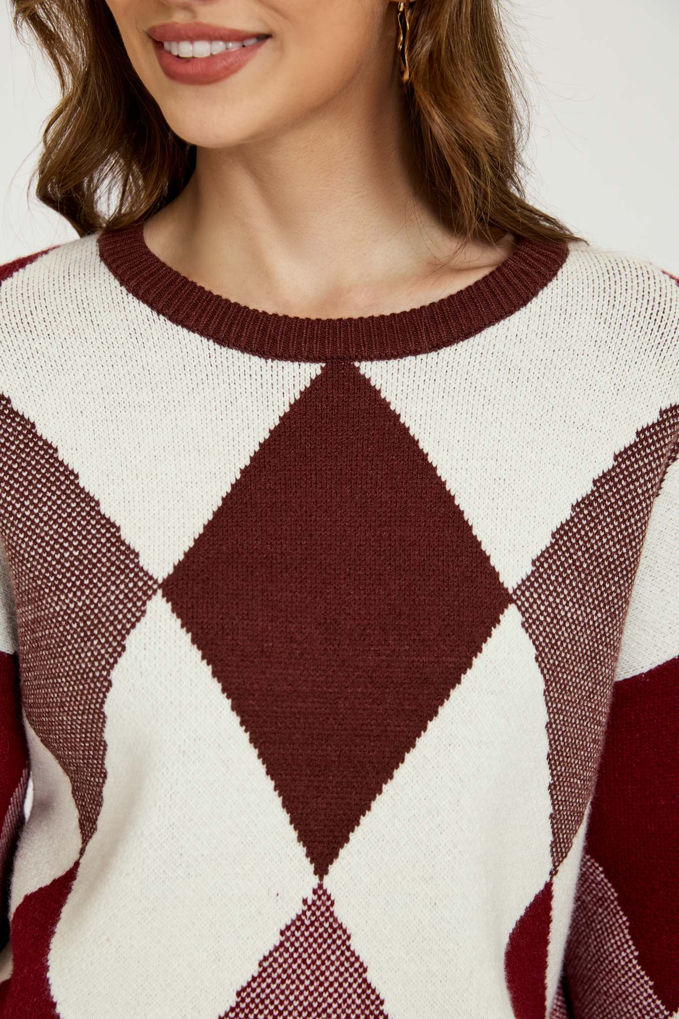 Ezabutus Vintage Argyle Knit Sweater – Casual Loose Pullover Jumper