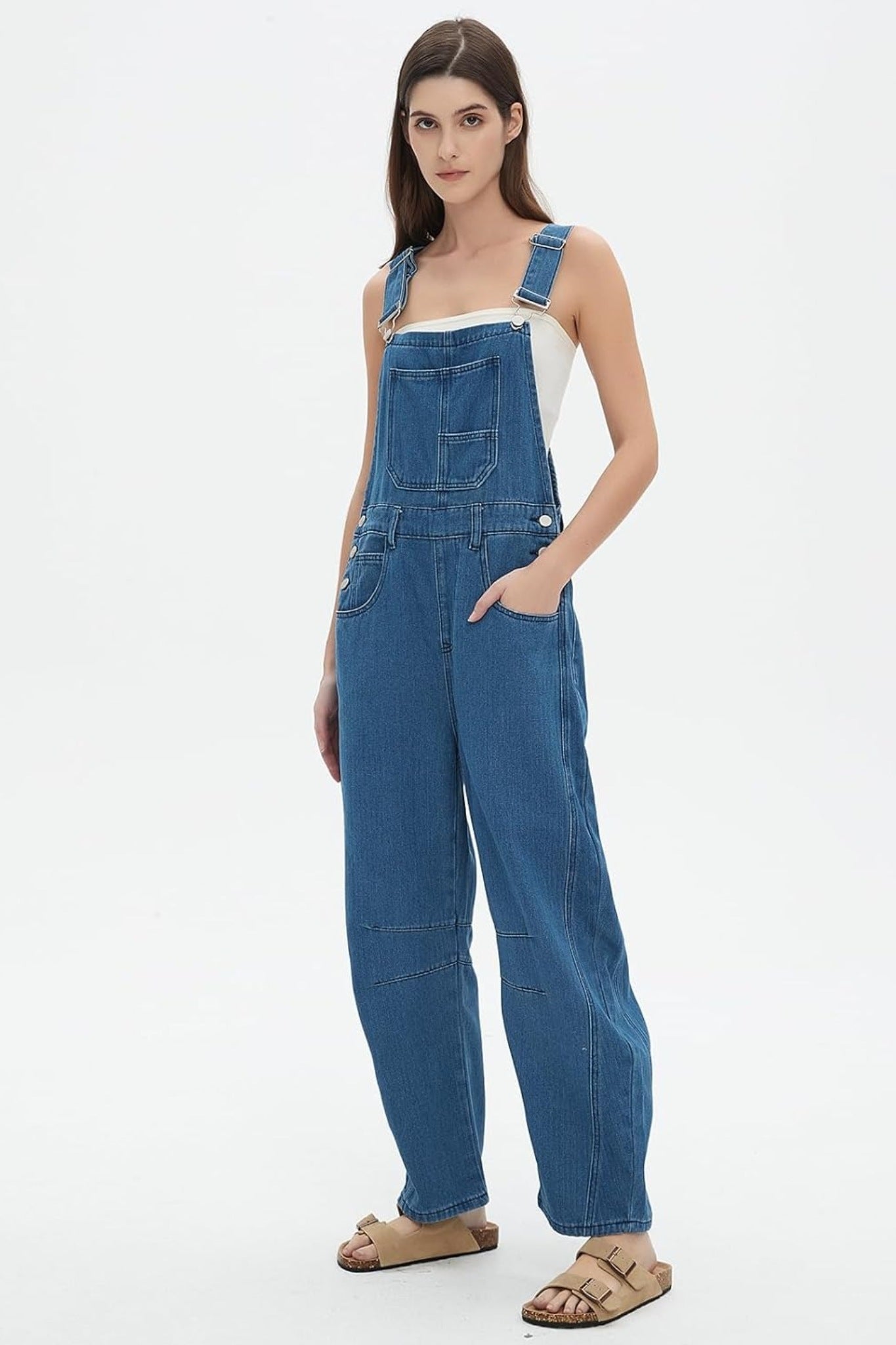 Dsun Vintage Relaxed Fit Denim Overalls | Striped And Solid Wide Leg Dungarees