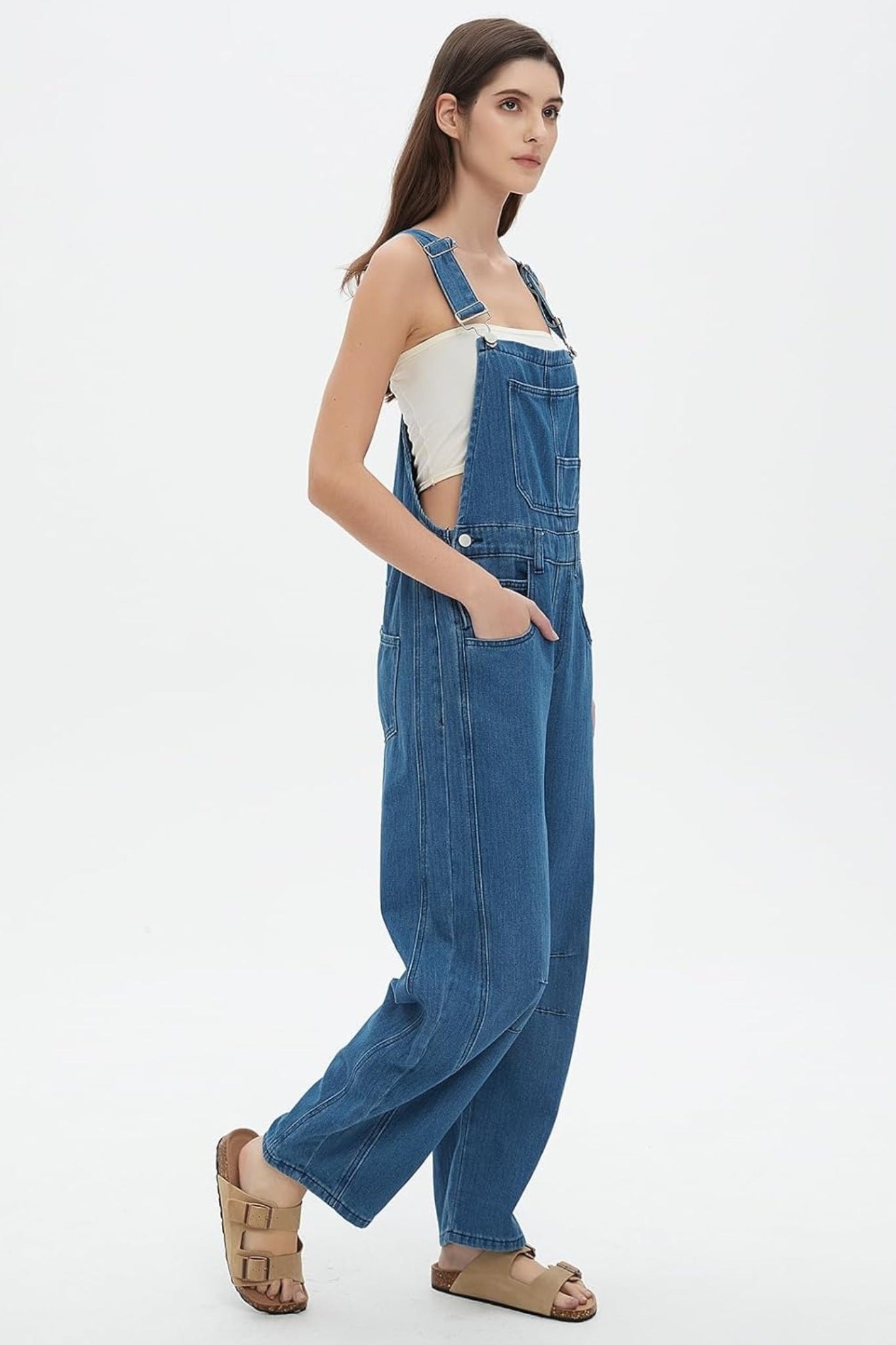 Dsun Vintage Relaxed Fit Denim Overalls | Striped And Solid Wide Leg Dungarees