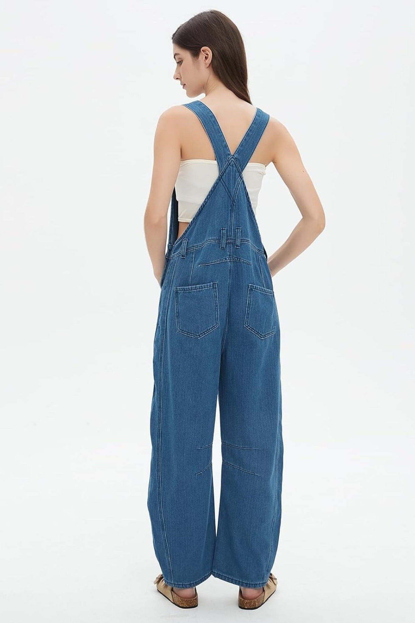 Dsun Vintage Relaxed Fit Denim Overalls | Striped And Solid Wide Leg Dungarees