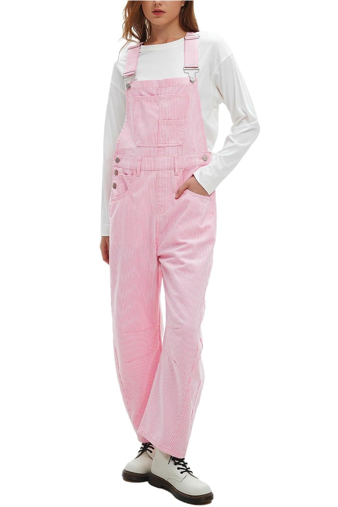 Dsun Vintage Relaxed Fit Denim Overalls | Striped And Solid Wide Leg Dungarees