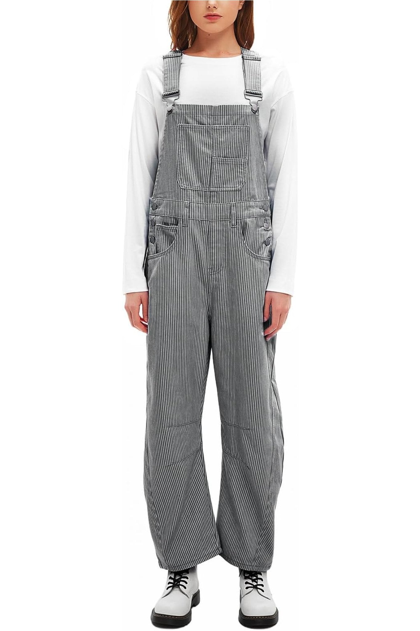 Dsun Vintage Relaxed Fit Denim Overalls | Striped And Solid Wide Leg Dungarees