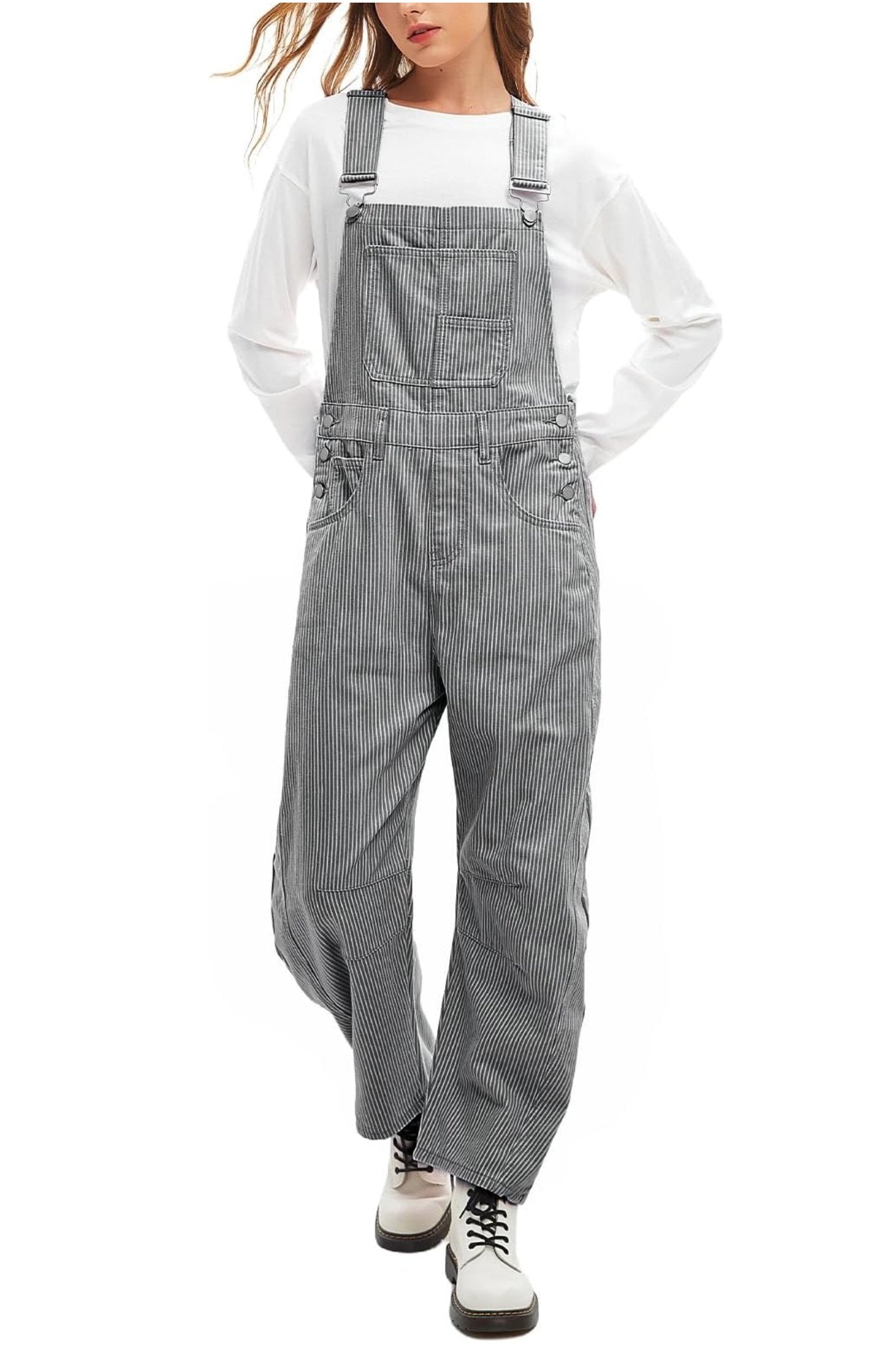 Dsun Vintage Relaxed Fit Denim Overalls | Striped And Solid Wide Leg Dungarees