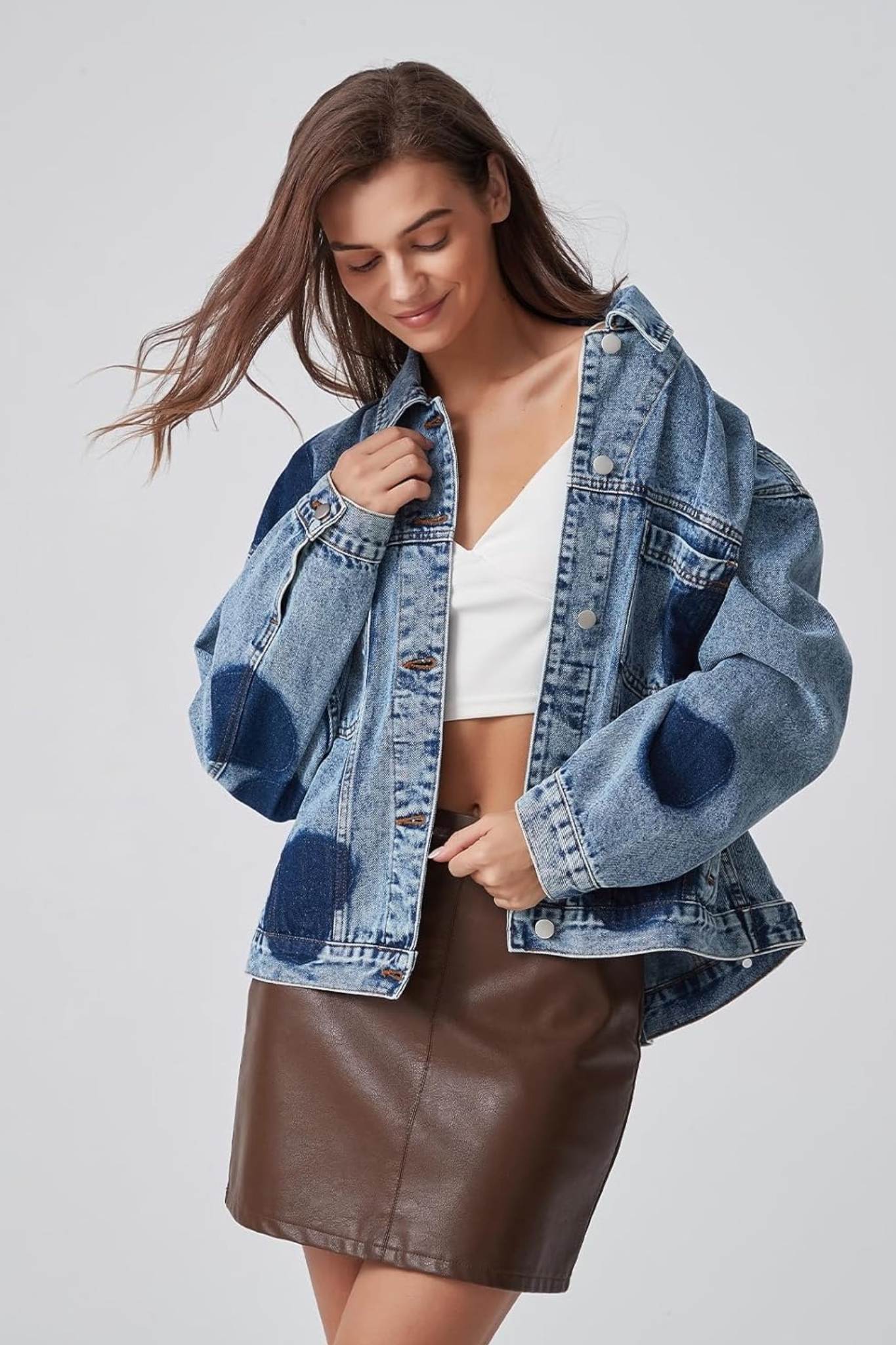 Dsun Vintage Oversized Printed Boyfriend Denim Trucker Jacket | Leopard, Star & Heart Patterns
