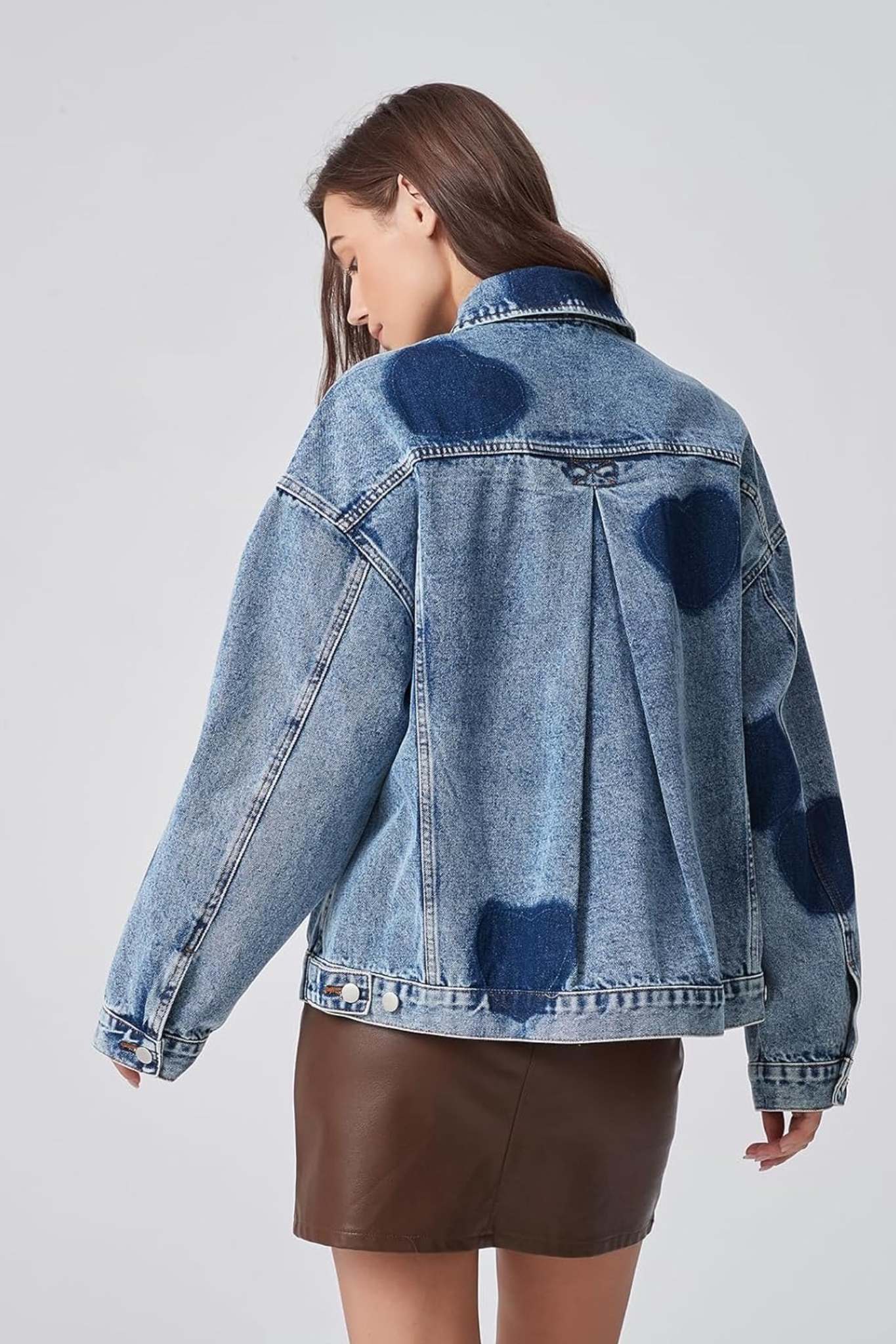 Dsun Vintage Oversized Printed Boyfriend Denim Trucker Jacket | Leopard, Star & Heart Patterns