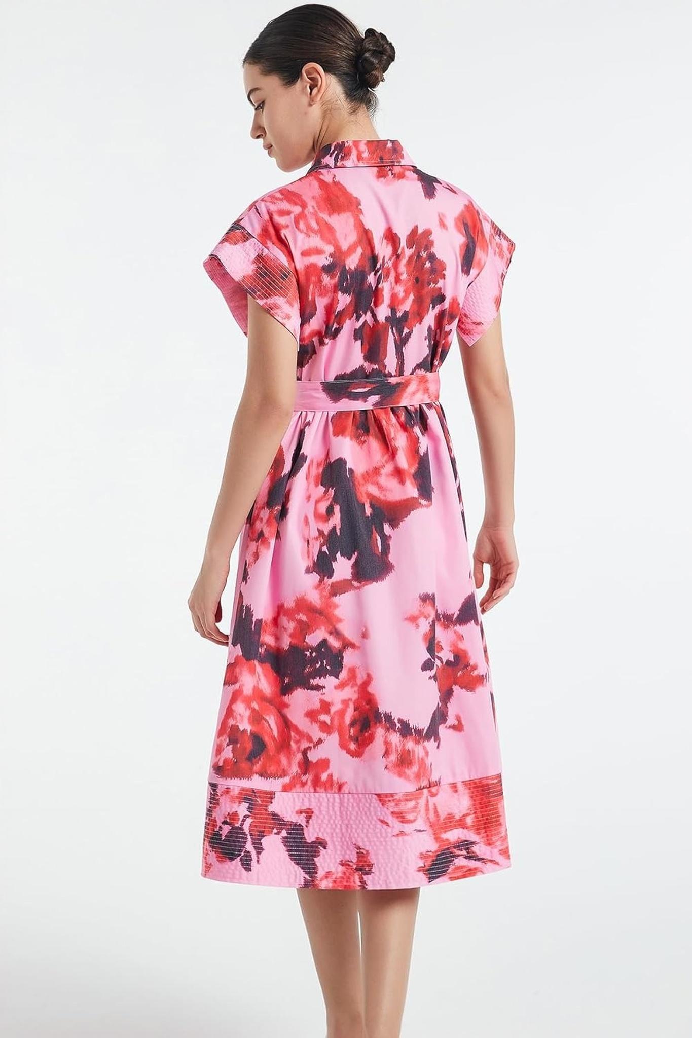 Dsun Vintage Floral Print Belted Midi Shirt Dress With Pockets