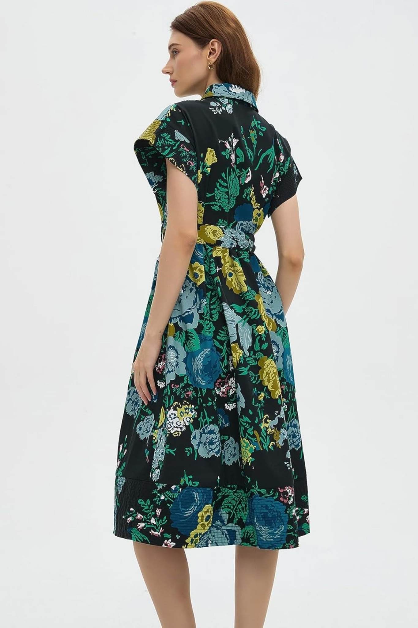 Dsun Vintage Floral Print Belted Midi Shirt Dress With Pockets