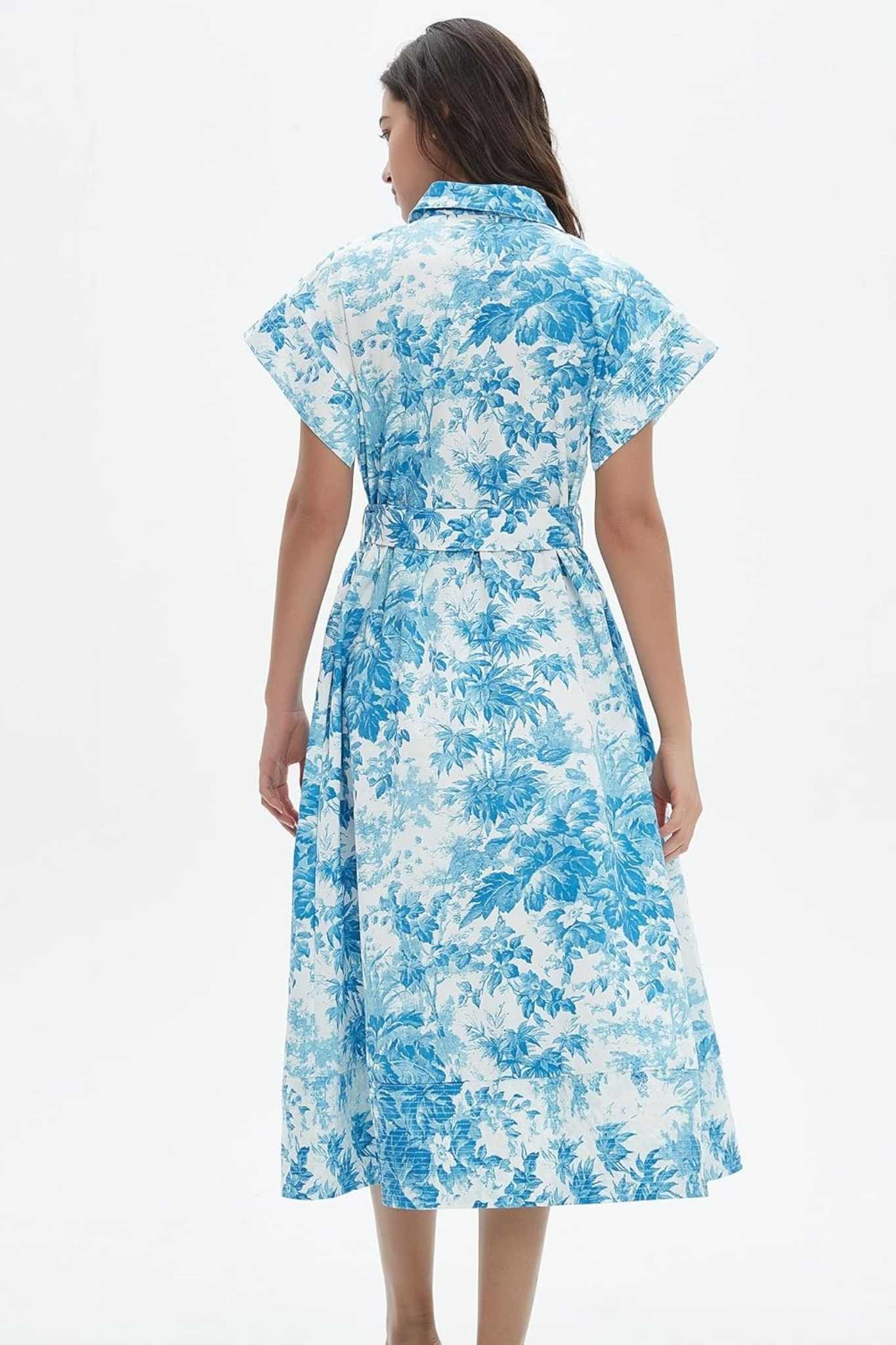 Dsun Vintage Floral Print Belted Midi Shirt Dress With Pockets