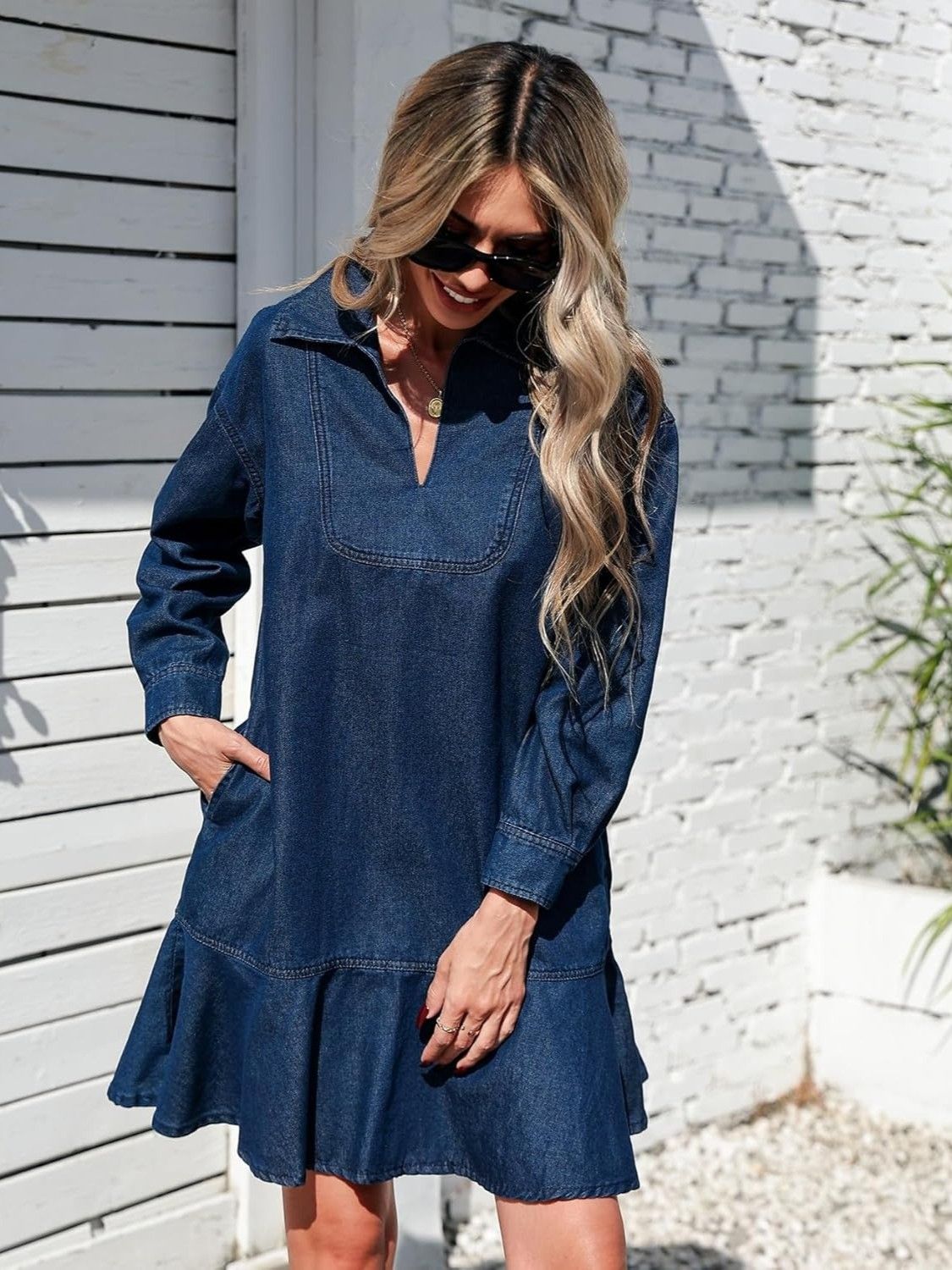 Yexpine Tiered Jean Babydoll Fit Dress