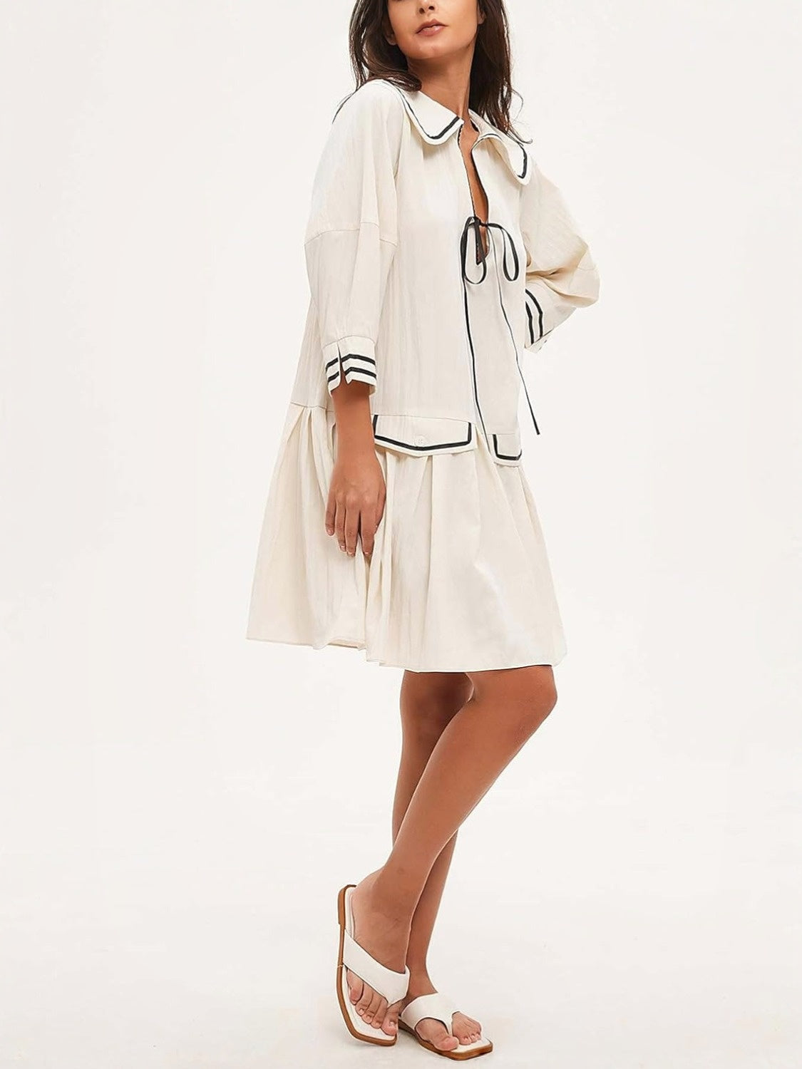 Yexpine V Neck Babydoll Mini Dress