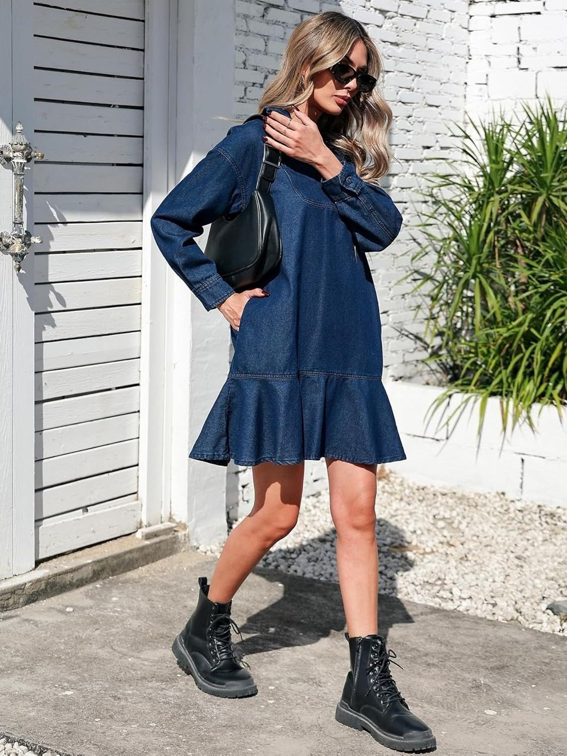 Yexpine Tiered Jean Babydoll Fit Dress