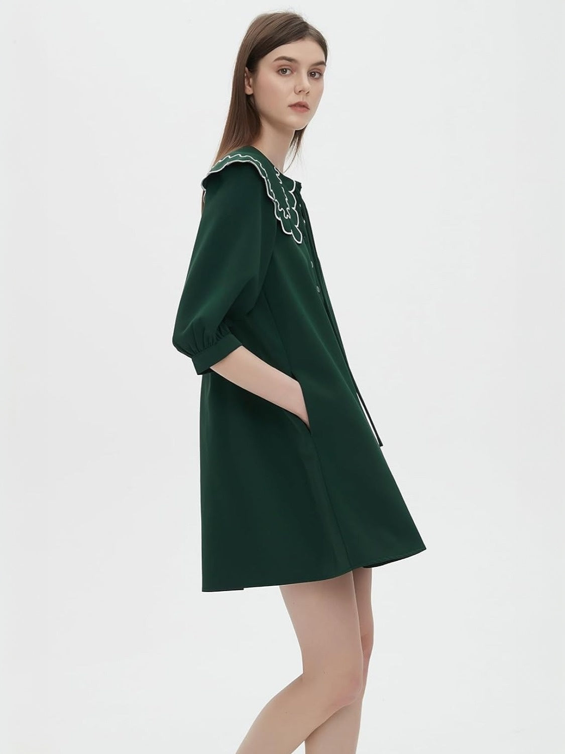 D-Sun Babydoll Mini Dress With 3/4 Sleeves