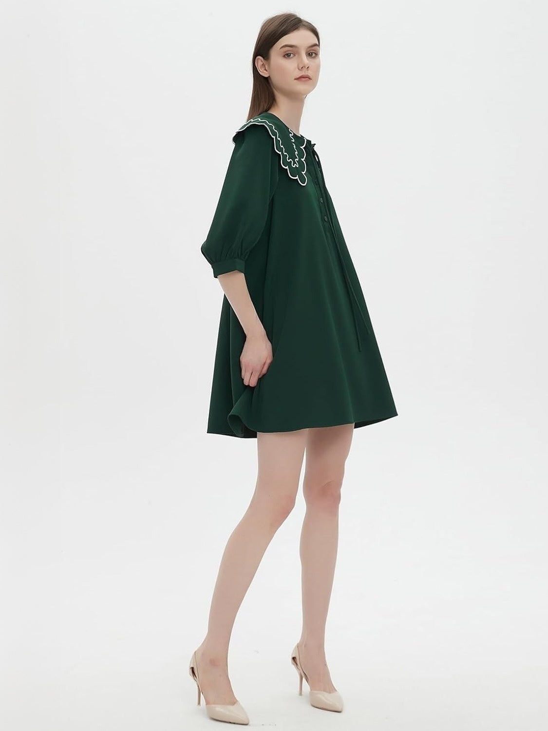 D-Sun Babydoll Mini Dress With 3/4 Sleeves
