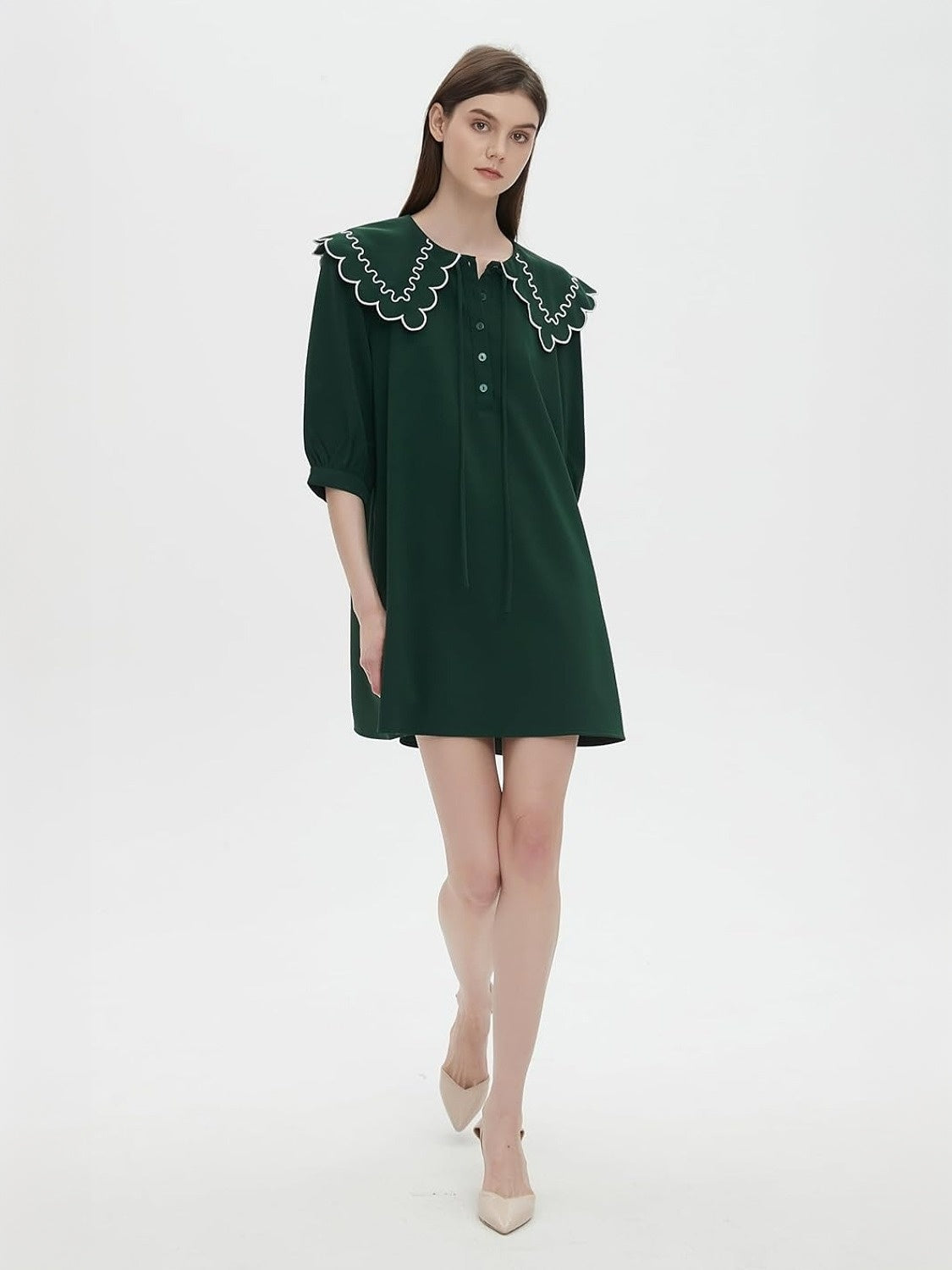 D-Sun Babydoll Mini Dress With 3/4 Sleeves