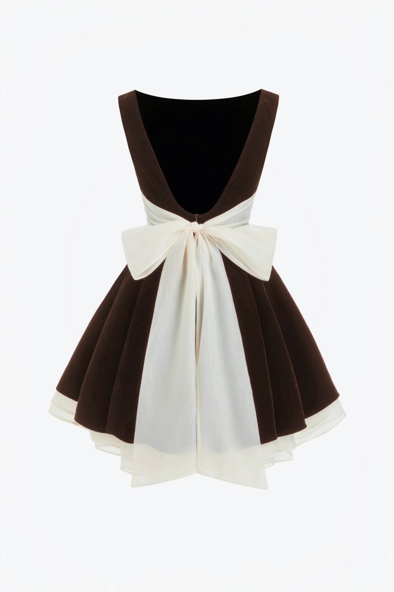 Ezabutus Black Velvet Boat Neck Mini Dress With Contrast Bow And Ruffle Hem