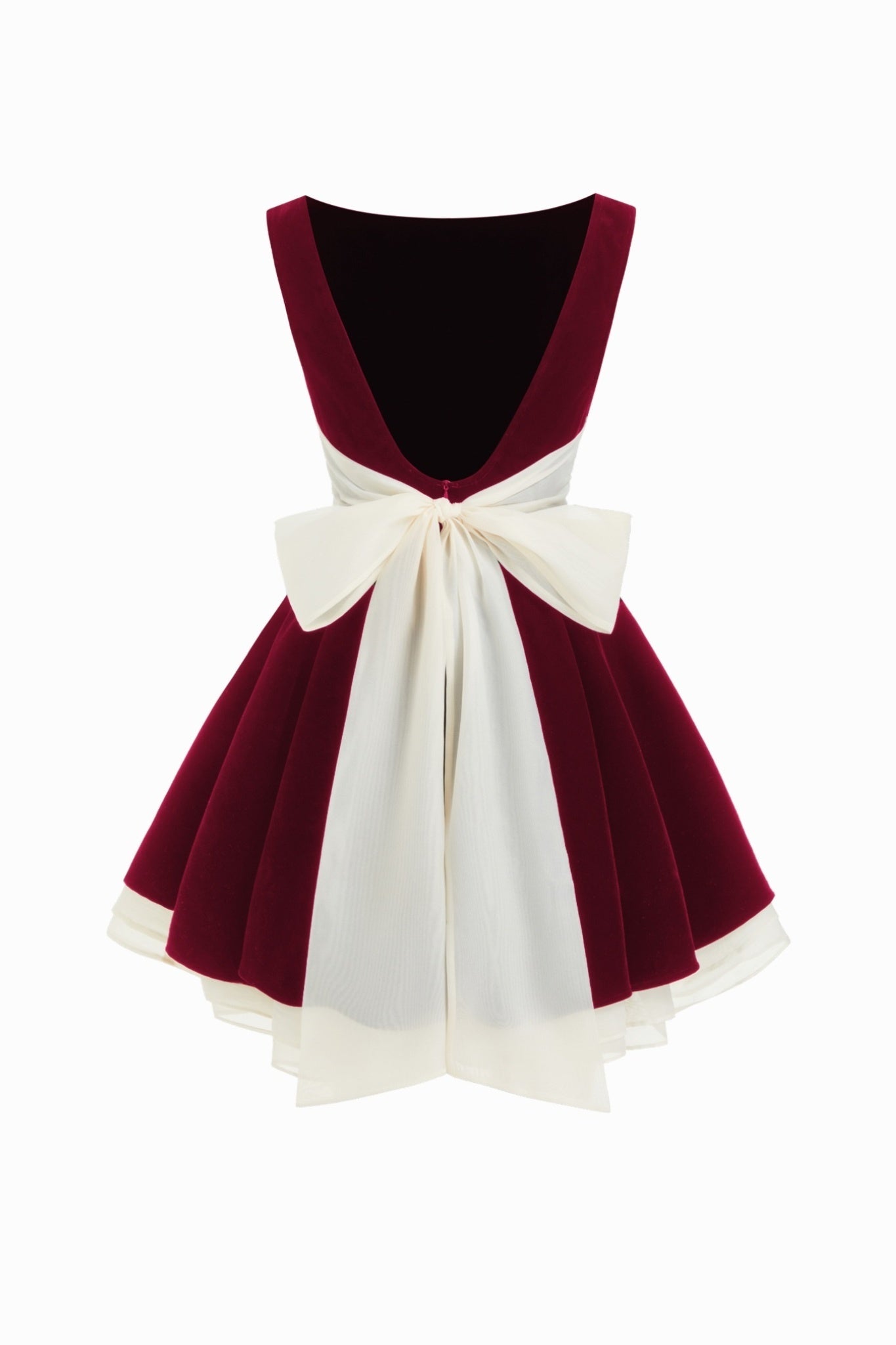 Ezabutus Black Velvet Boat Neck Mini Dress With Contrast Bow And Ruffle Hem