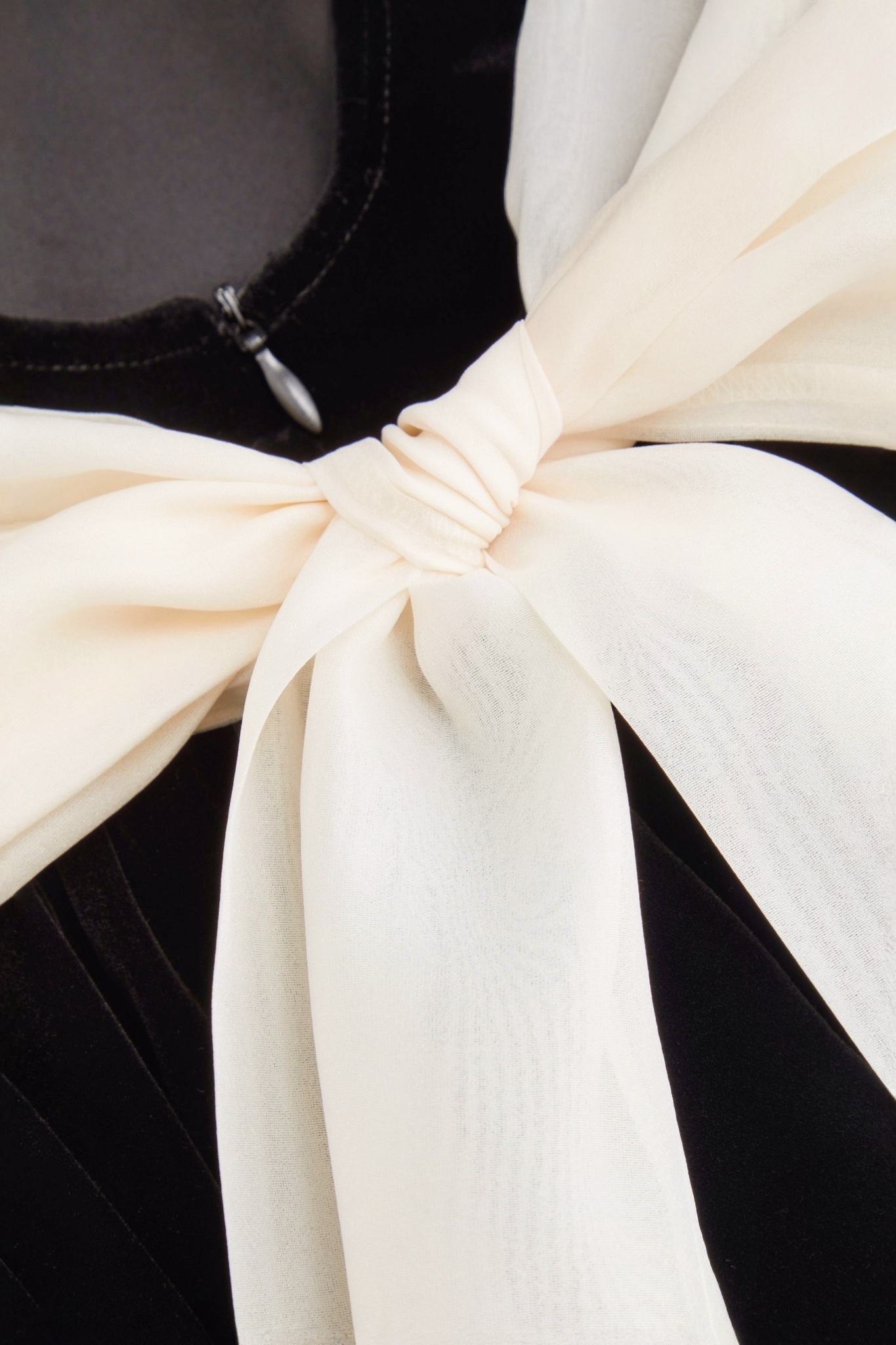 Ezabutus Black Velvet Boat Neck Mini Dress With Contrast Bow And Ruffle Hem