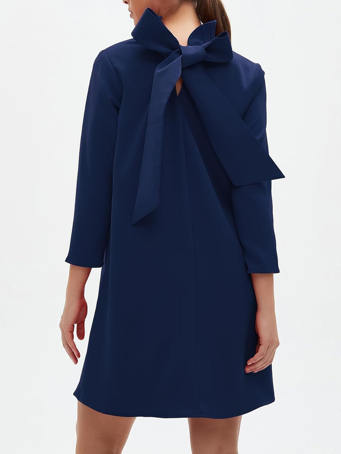 Kedera Elegant Mock Neck Bow Ruffle Dress