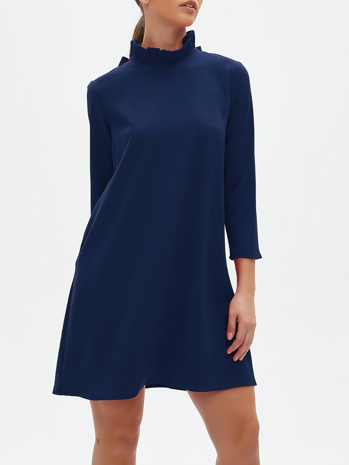 Kedera Elegant Mock Neck Bow Ruffle Dress