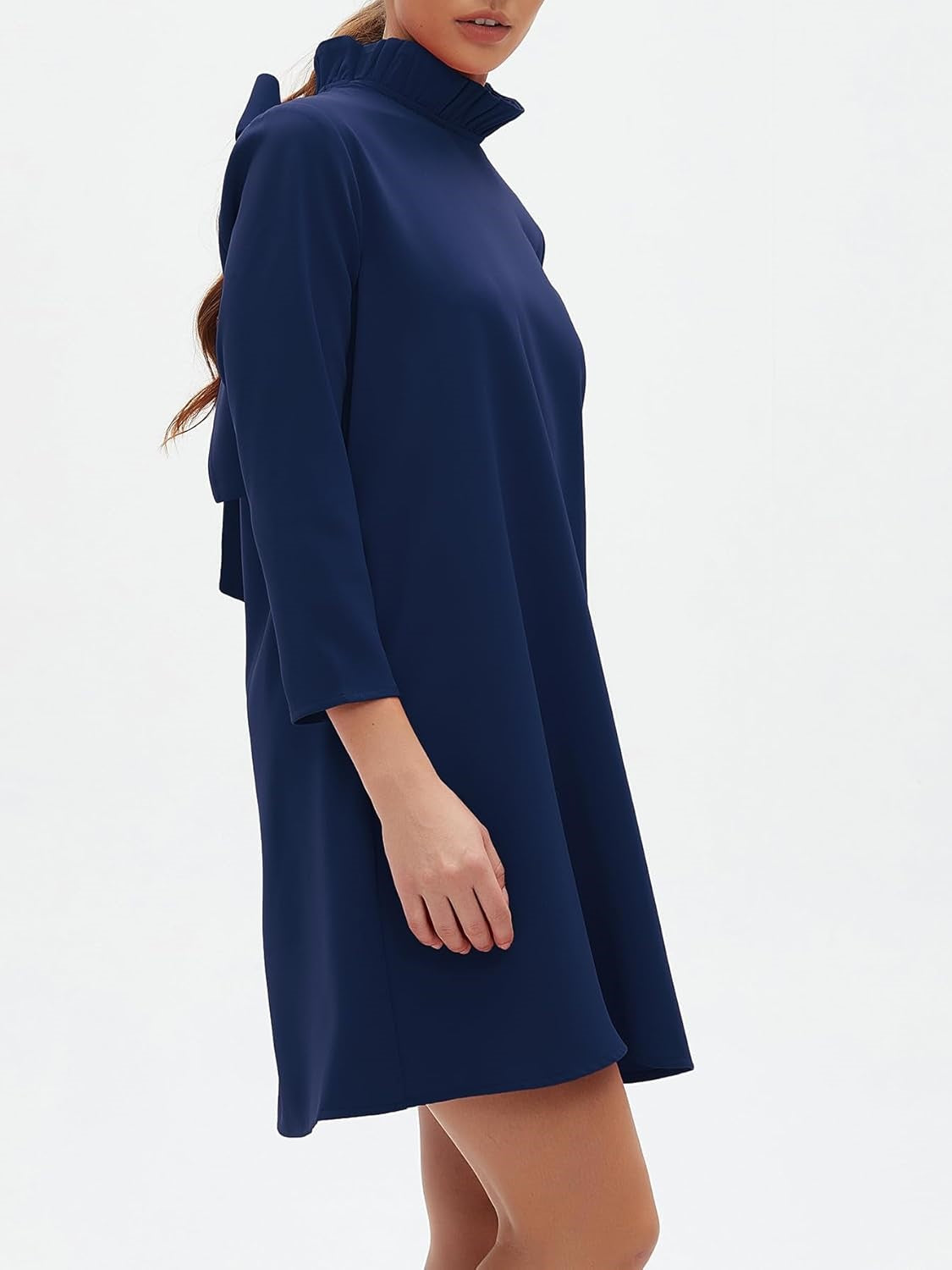 Kedera Elegant Mock Neck Bow Ruffle Dress