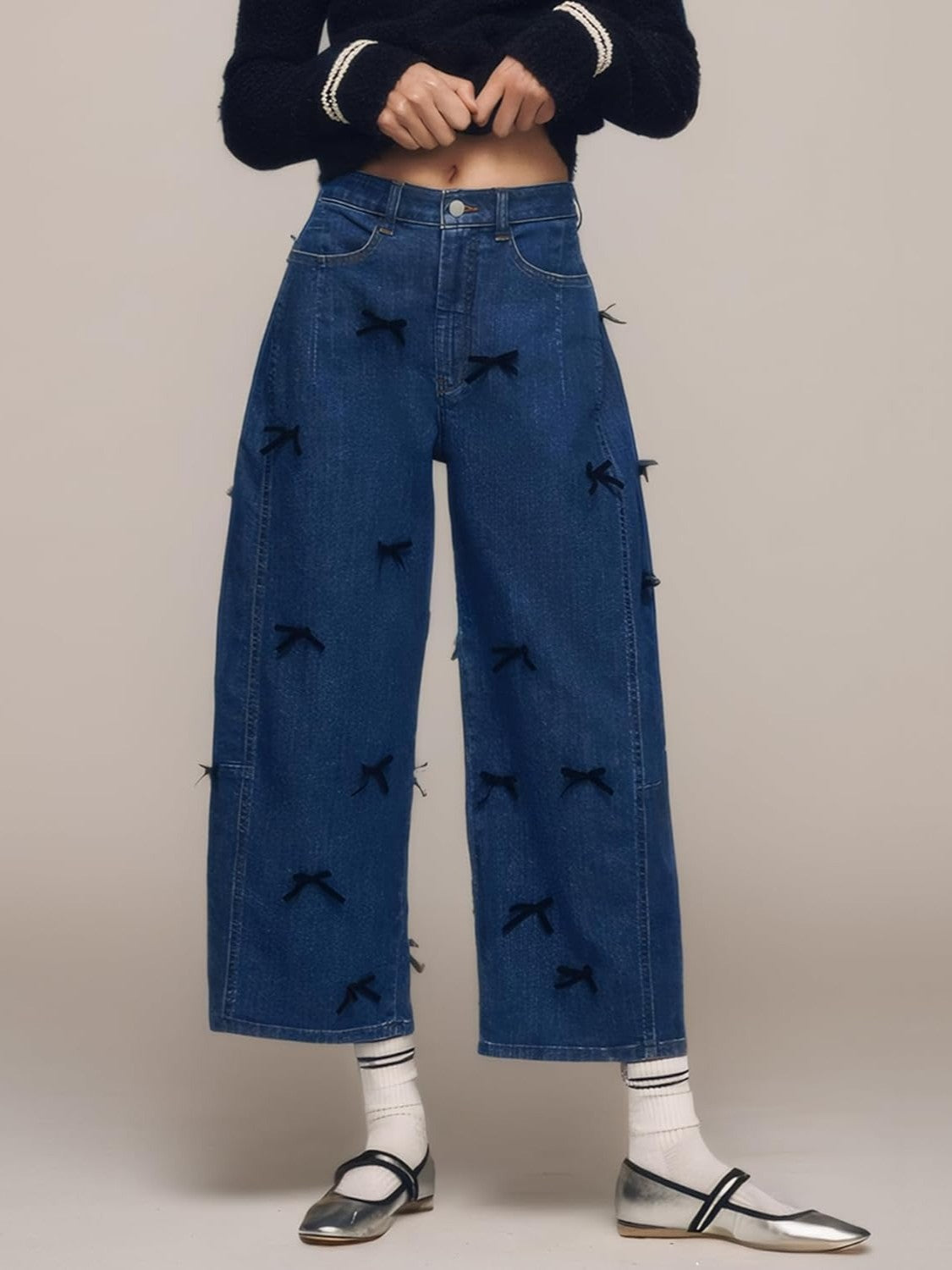 Kedera Mid Rise Barrel Jeans With Bows