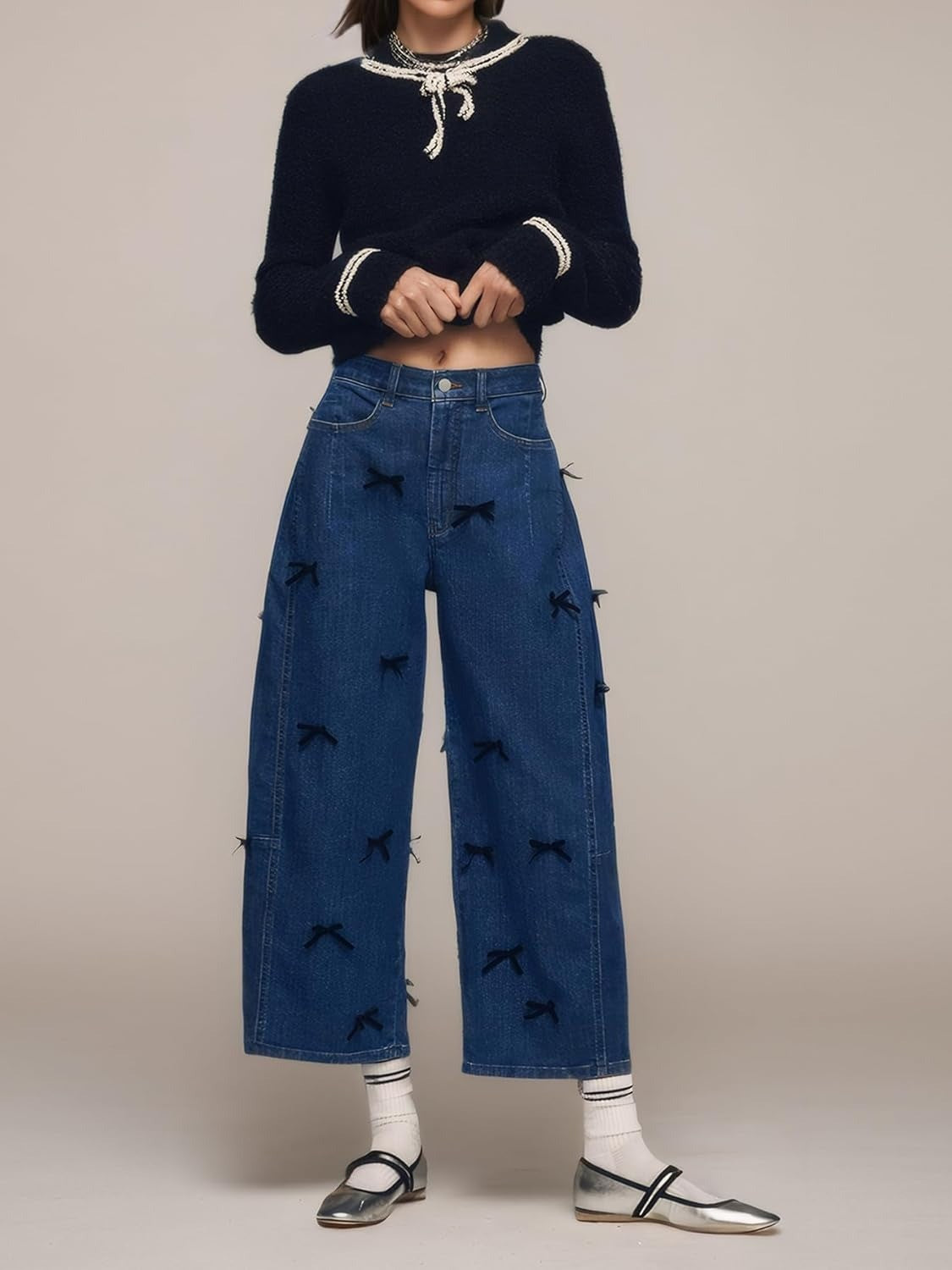 Kedera Mid Rise Barrel Jeans With Bows