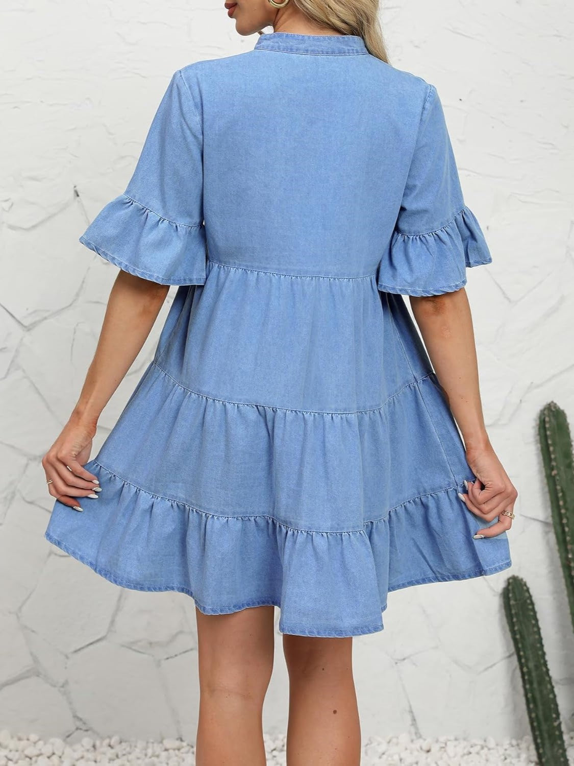 Kedera Casual Ruffle Sleeve Jean Dress