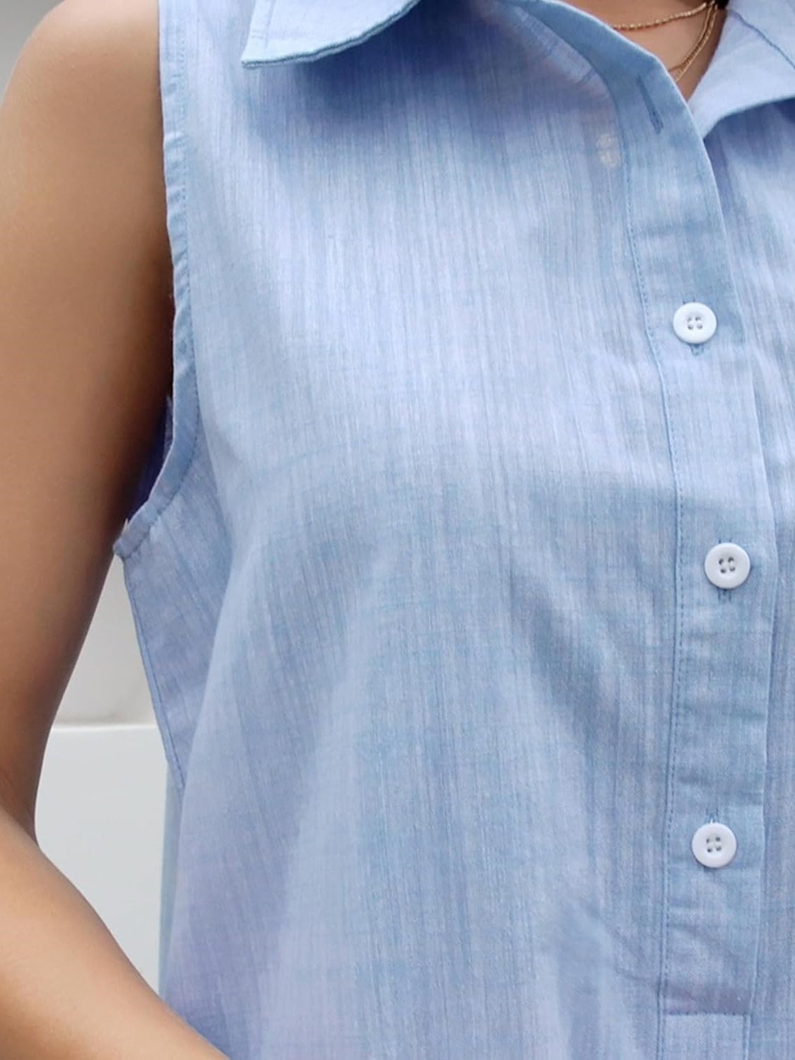 Ezapine V-neck Cotton And Linen Shirt Sleeveless Dress