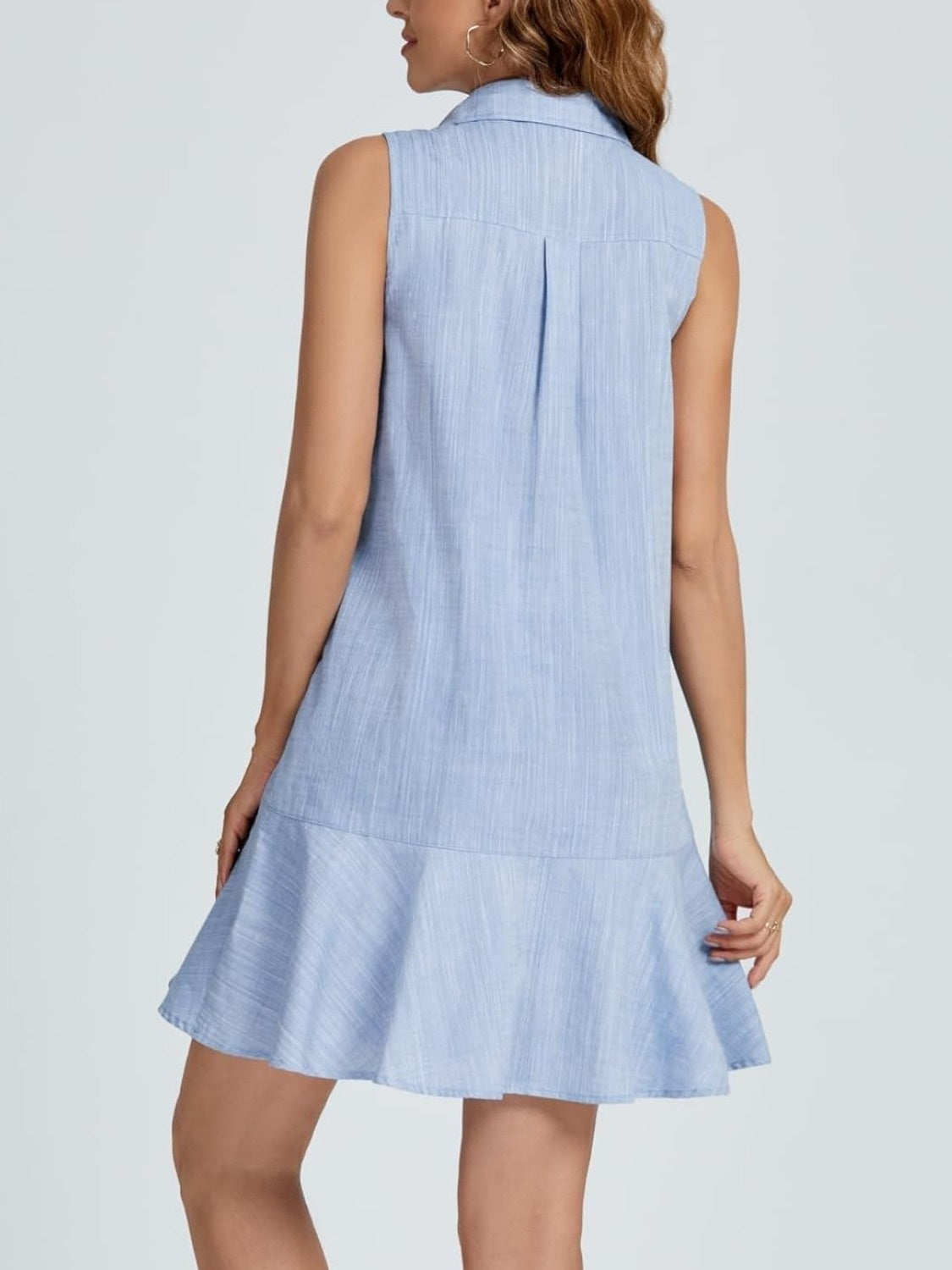 Ezapine V-neck Cotton And Linen Shirt Sleeveless Dress