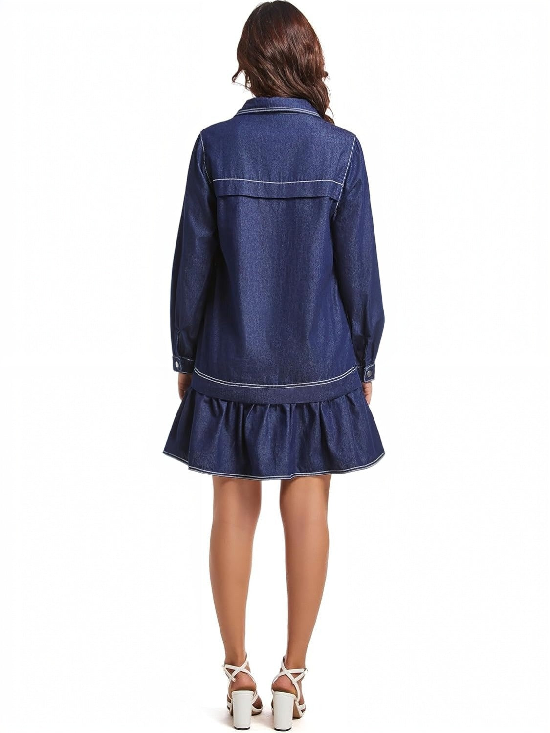Yexpine Cotton Drop Waist Shirt Dress With Pockets