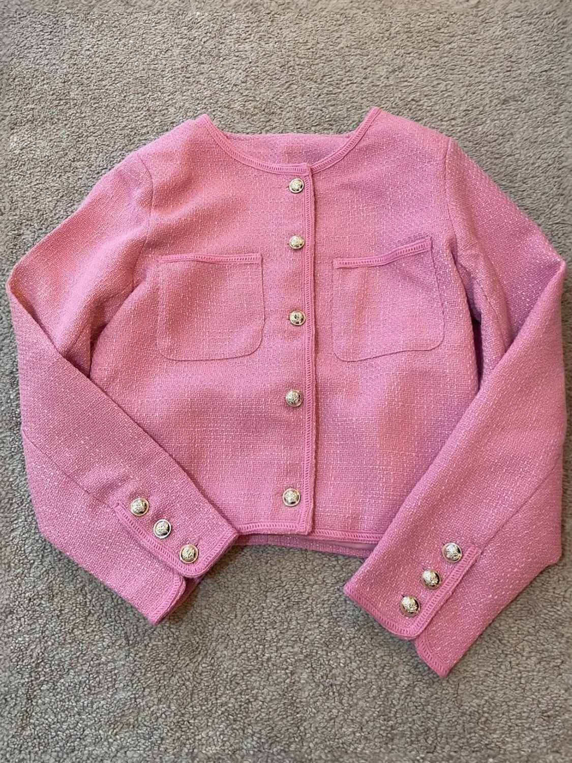 Ezapine Button Up Tweed Cropped Blazer
