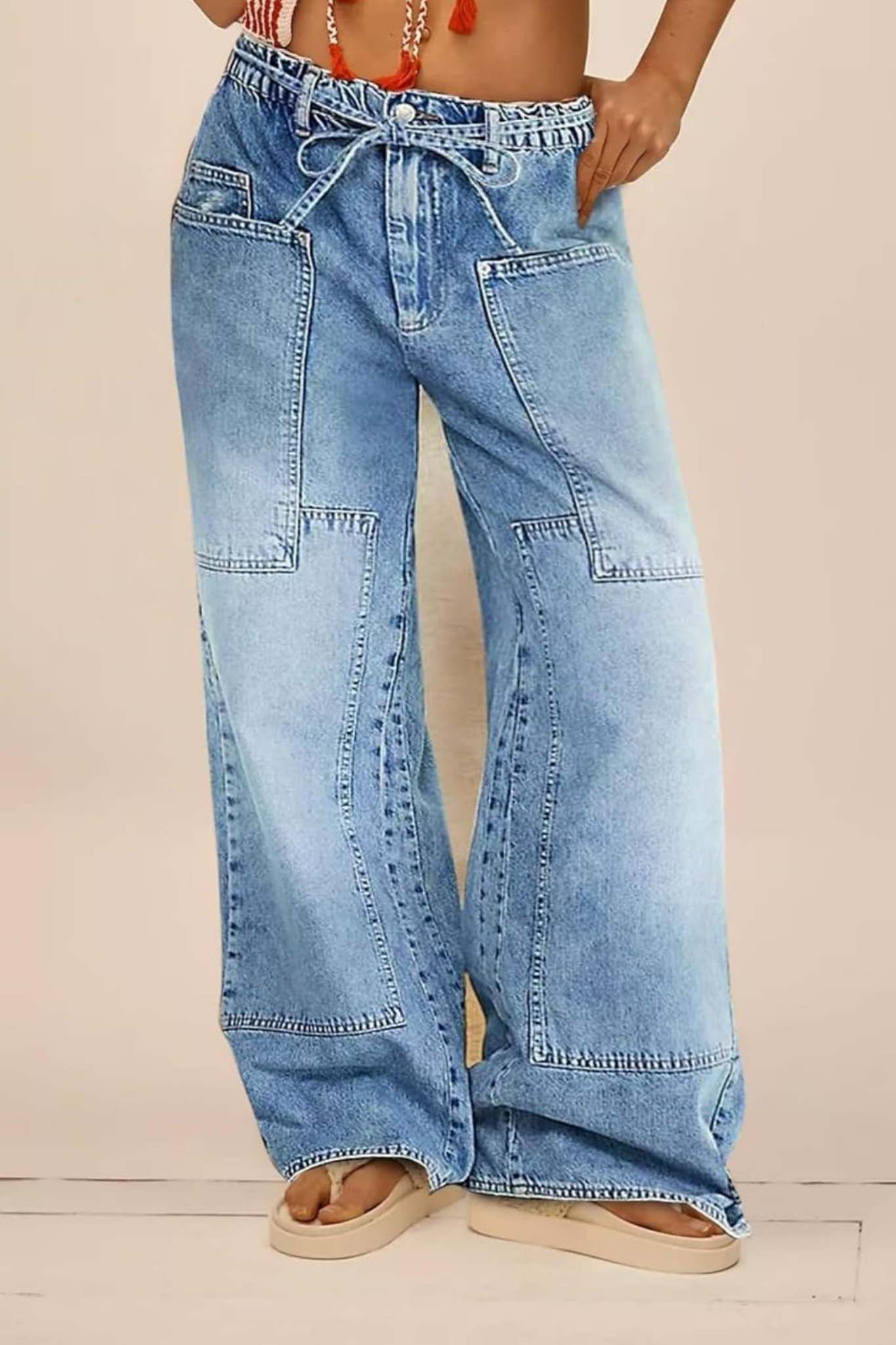 Ezapine Wide Leg Baggy Jeans With Belt