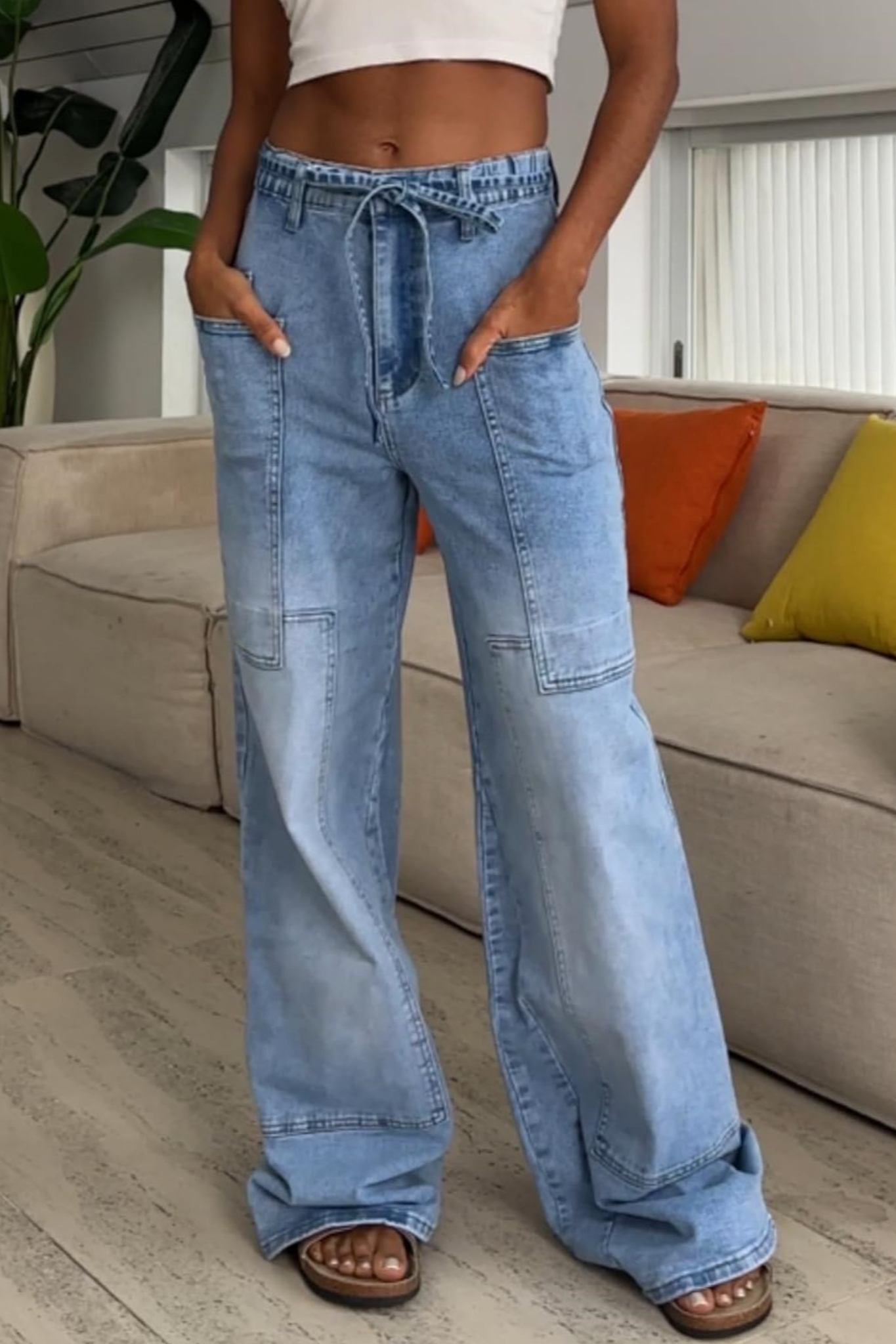 Ezapine Wide Leg Baggy Jeans With Belt
