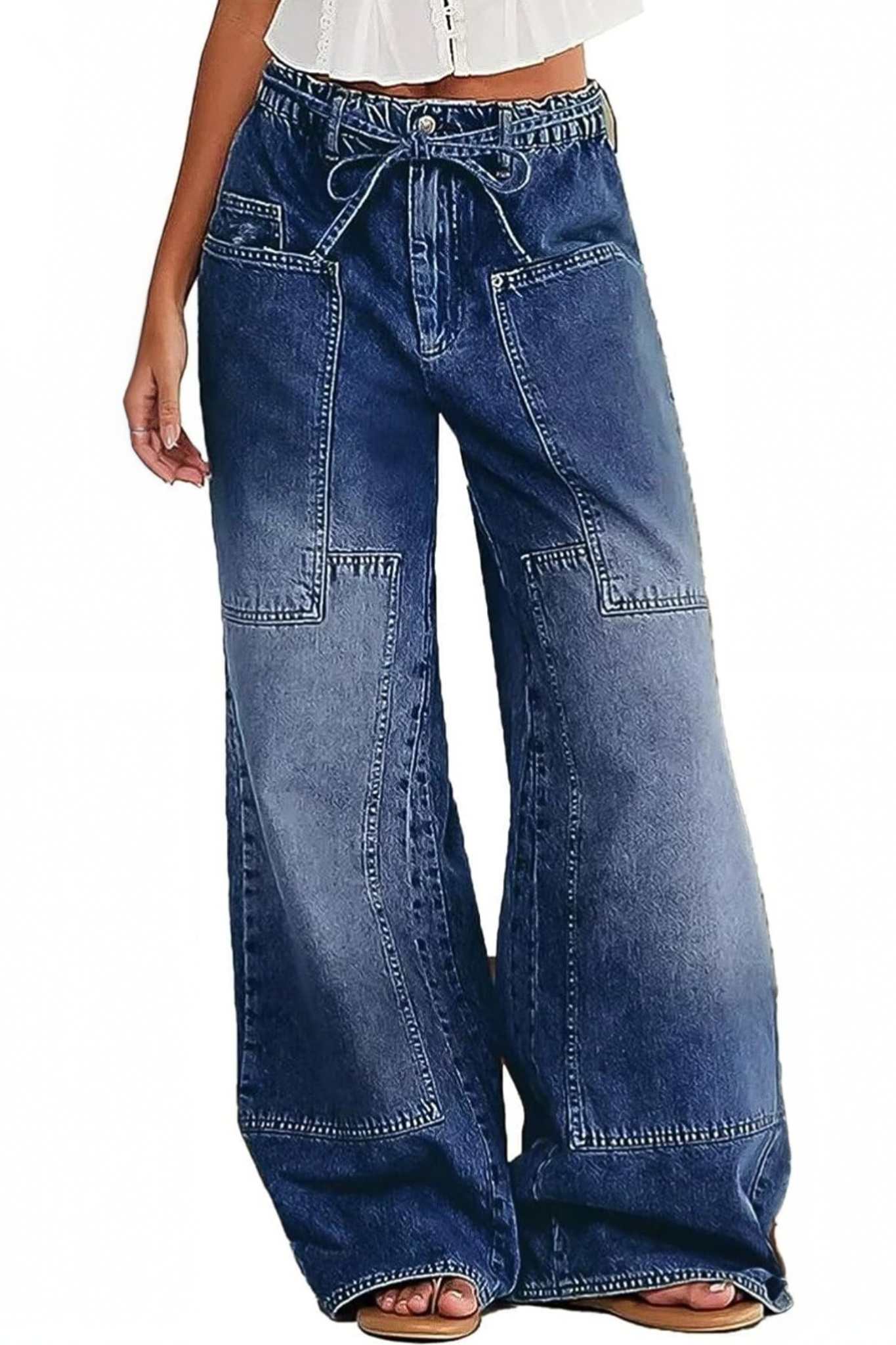 Ezapine Wide Leg Baggy Jeans With Belt
