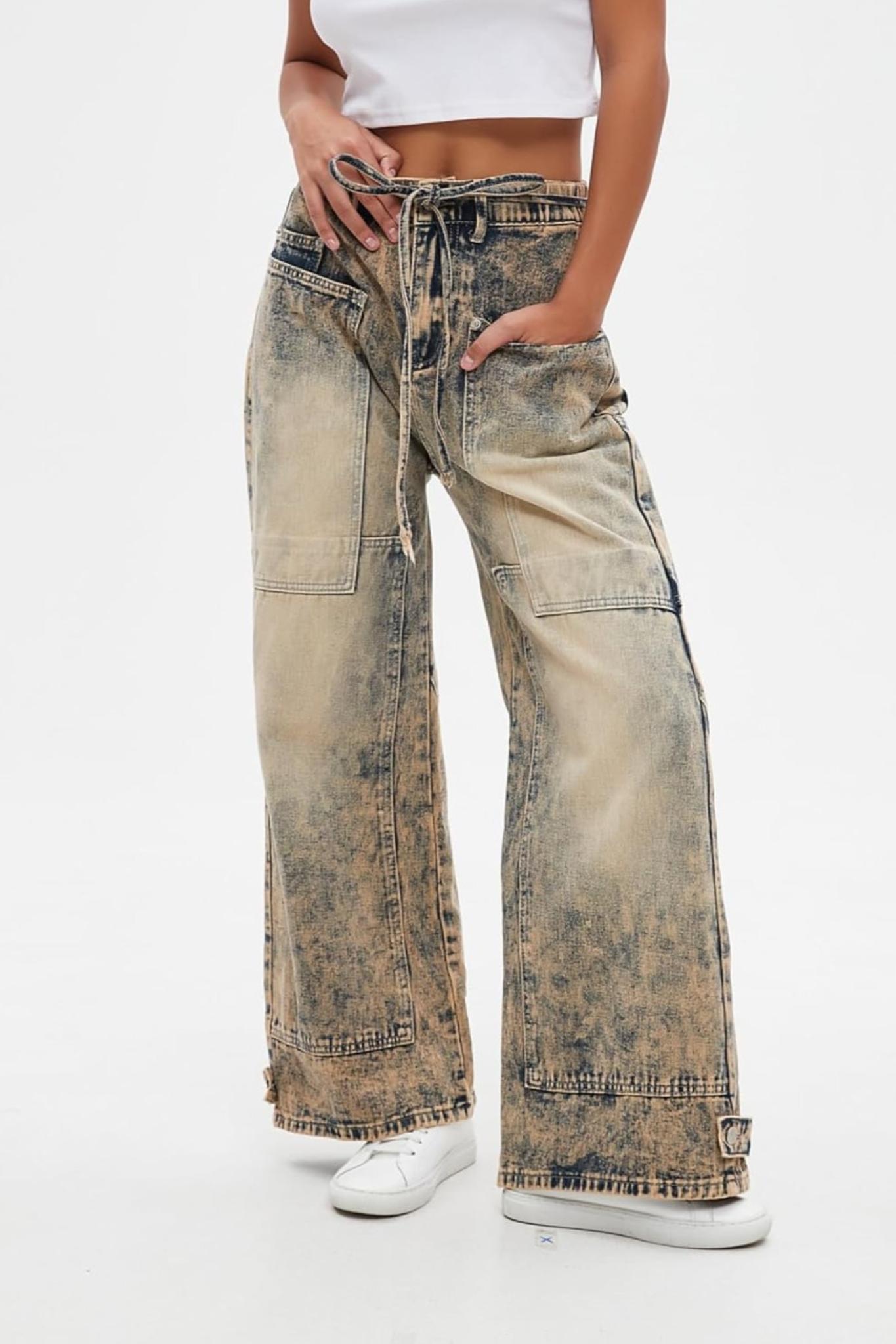 Ezapine Wide Leg Baggy Jeans With Belt