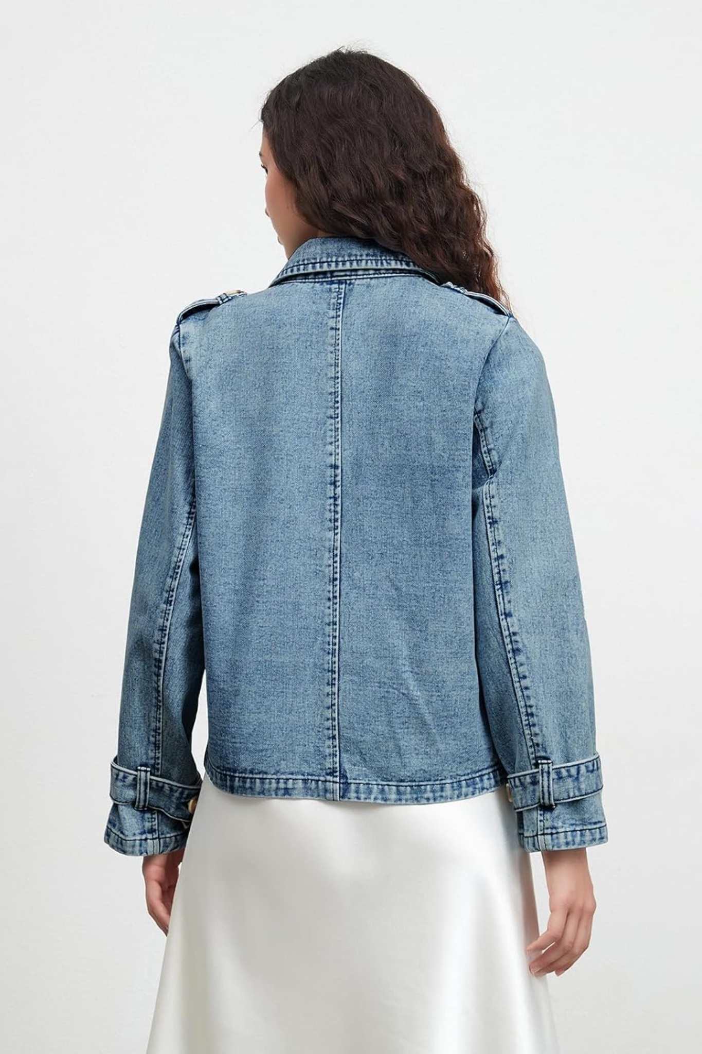 Ezapine Vintage Chic Double Breasted Lapel Denim Jacket For Women