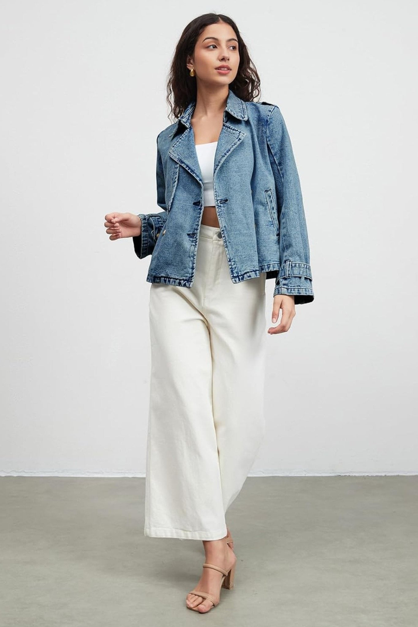 Ezapine Vintage Chic Double Breasted Lapel Denim Jacket For Women