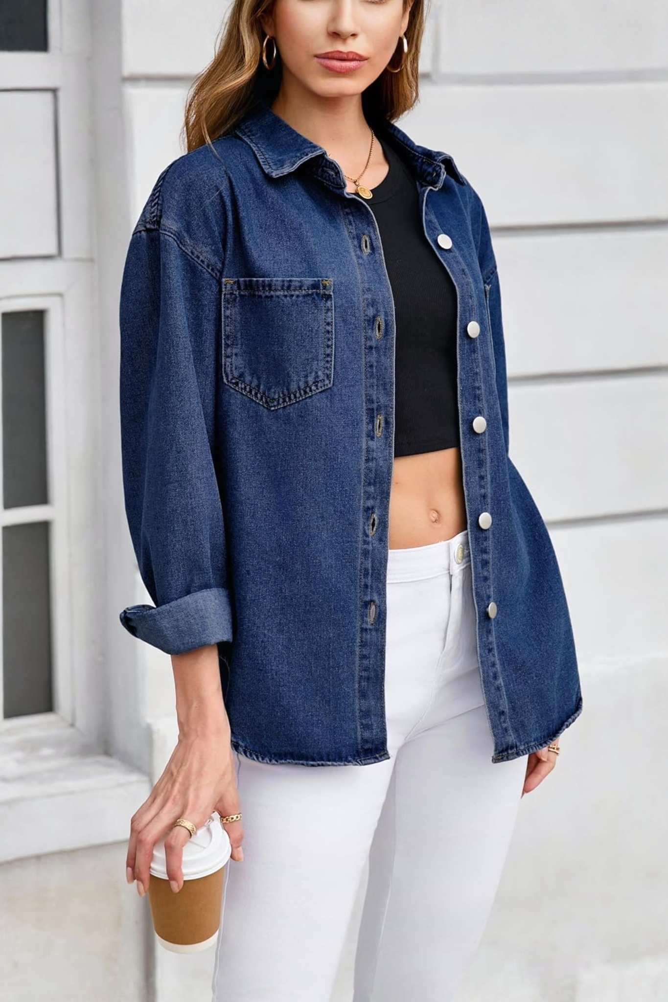Ladyful Oversized Boyfriend Denim Jacket Shirt