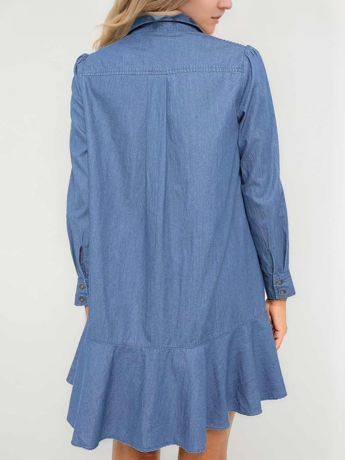 Yexpine Flowy Button Down Denim Dress