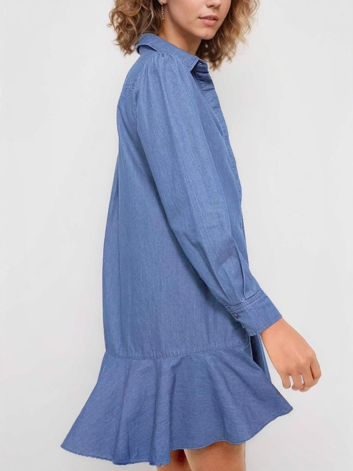 Yexpine Flowy Button Down Denim Dress