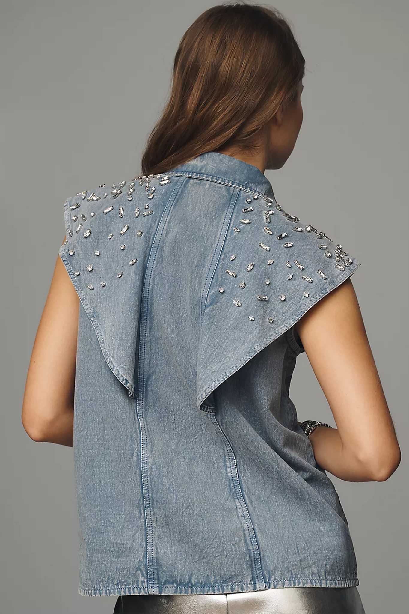 Ezabutus Flutter-Sleeve Embellished Top