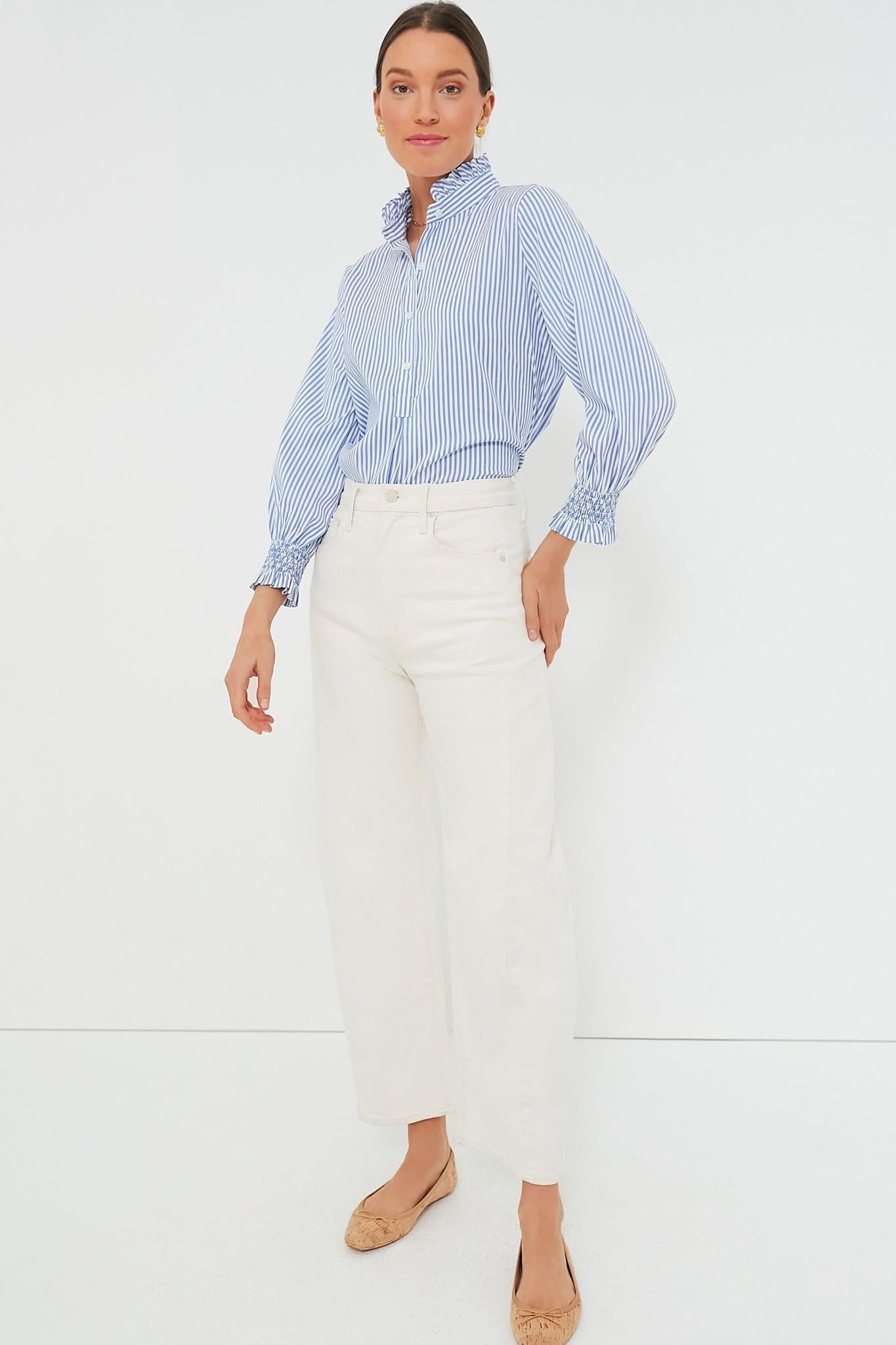 Ezabutus Vintage Style Blue and White Stripe Top
