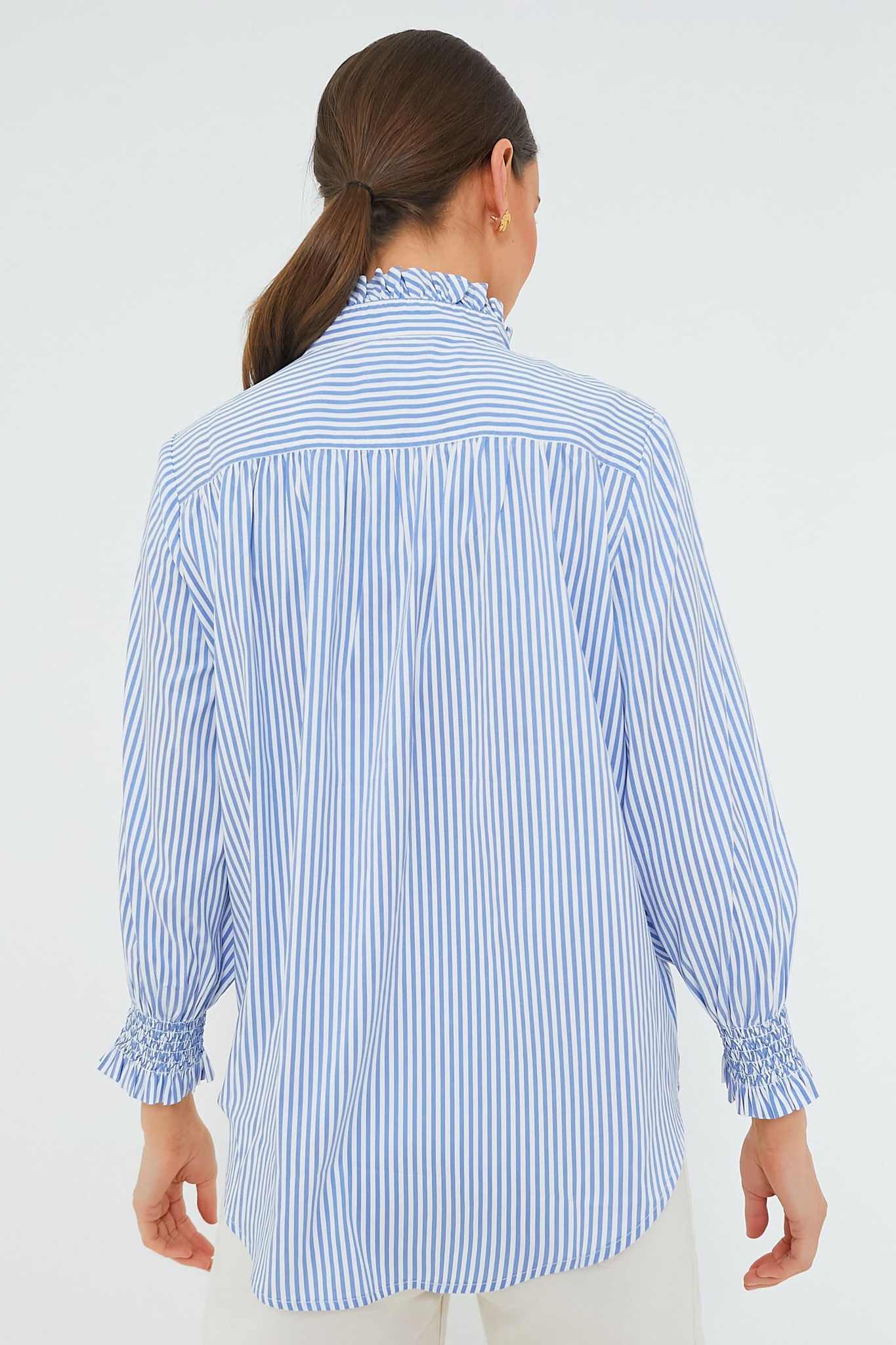 Ezabutus Vintage Style Blue and White Stripe Top