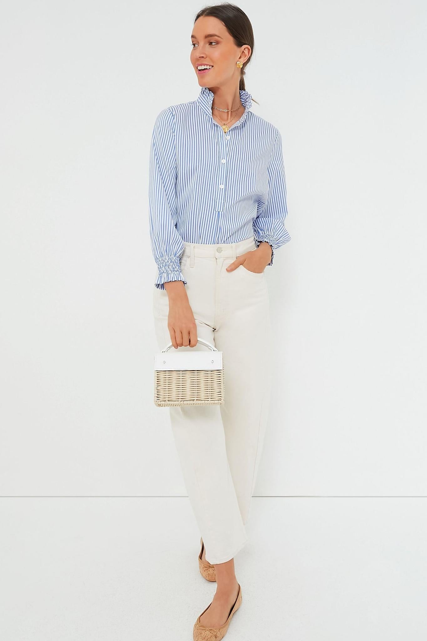Ezabutus Vintage Style Blue and White Stripe Top