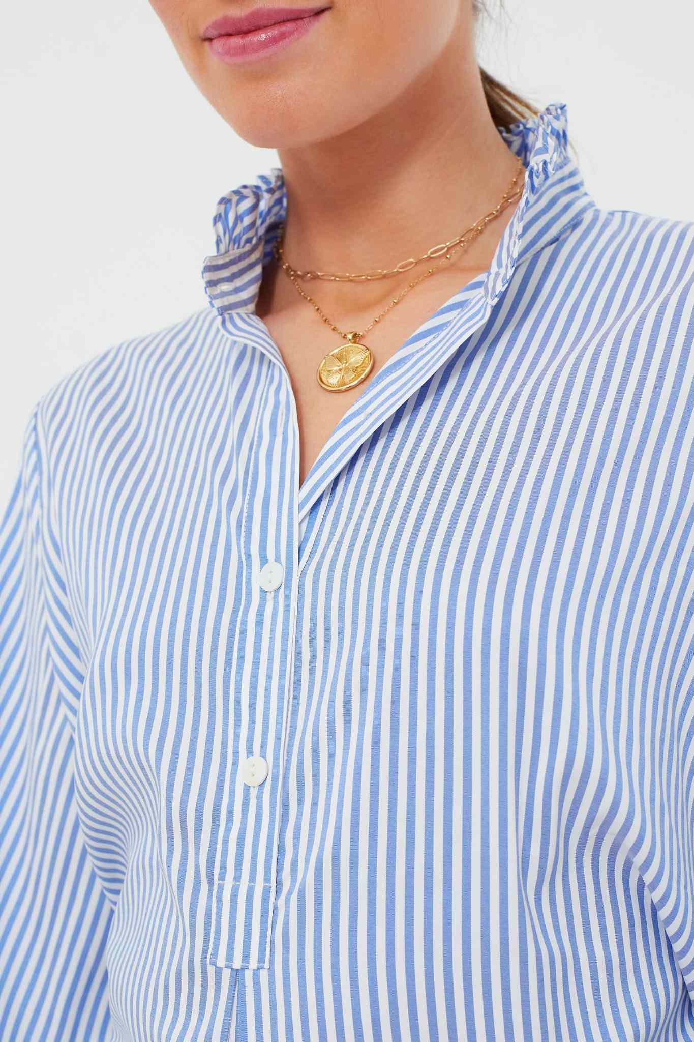 Ezabutus Vintage Style Blue and White Stripe Top