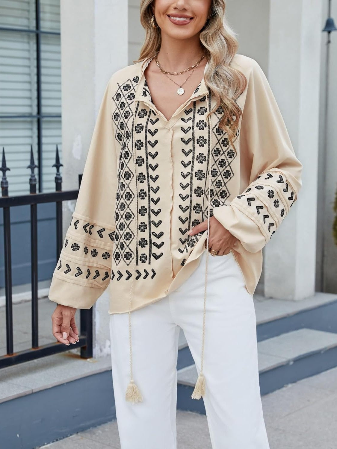 Kedera Boho Embroidered Babydoll Top