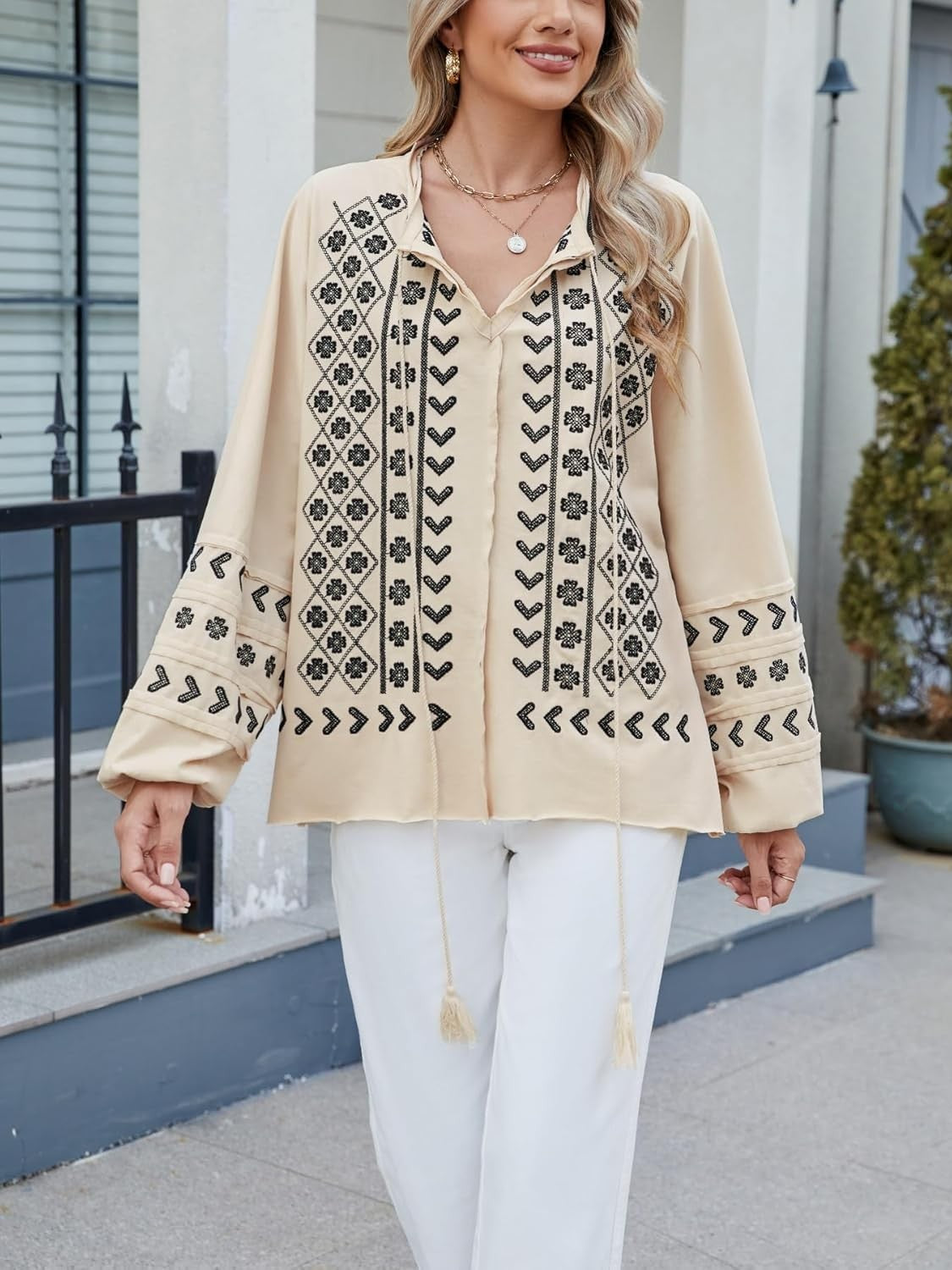 Kedera Boho Embroidered Babydoll Top